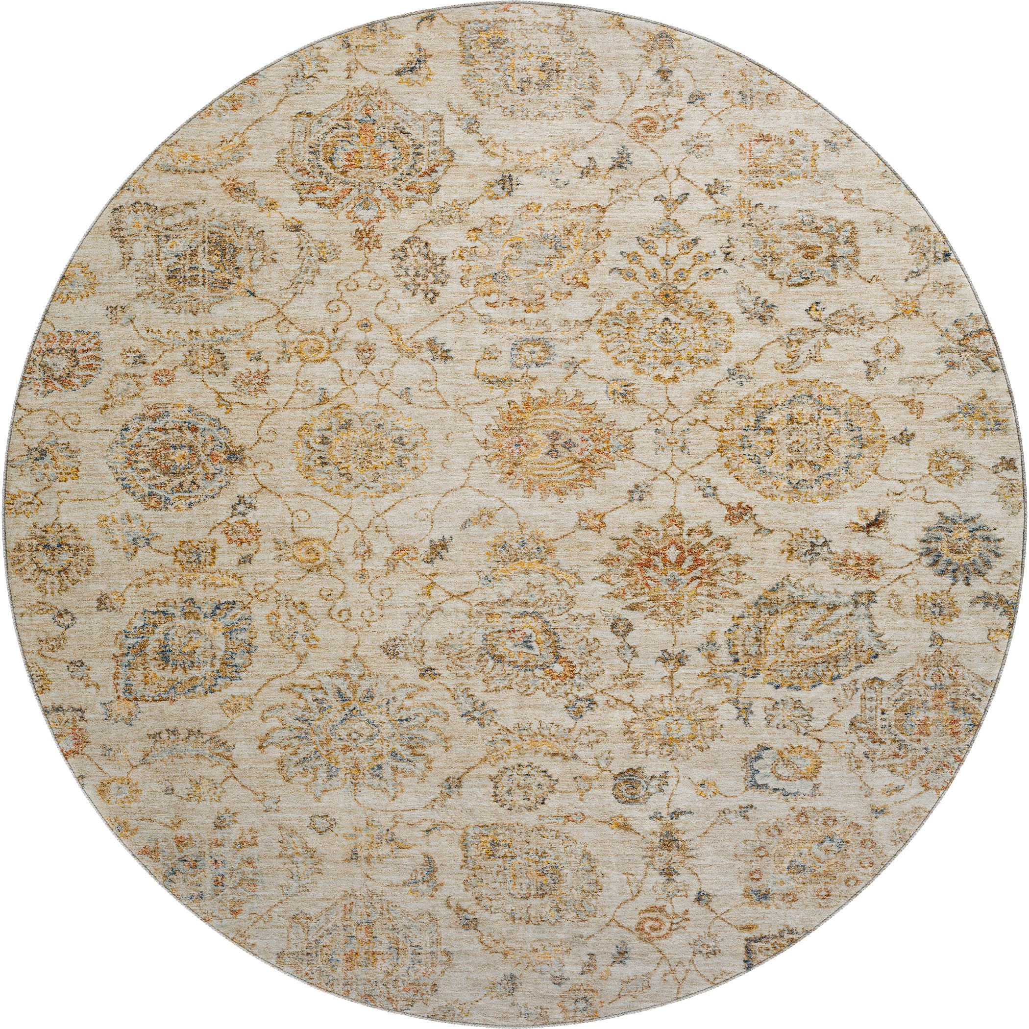 Oslo Machine Washable Transitional Linen Ivory Rug 8' x 8' #shape_Round