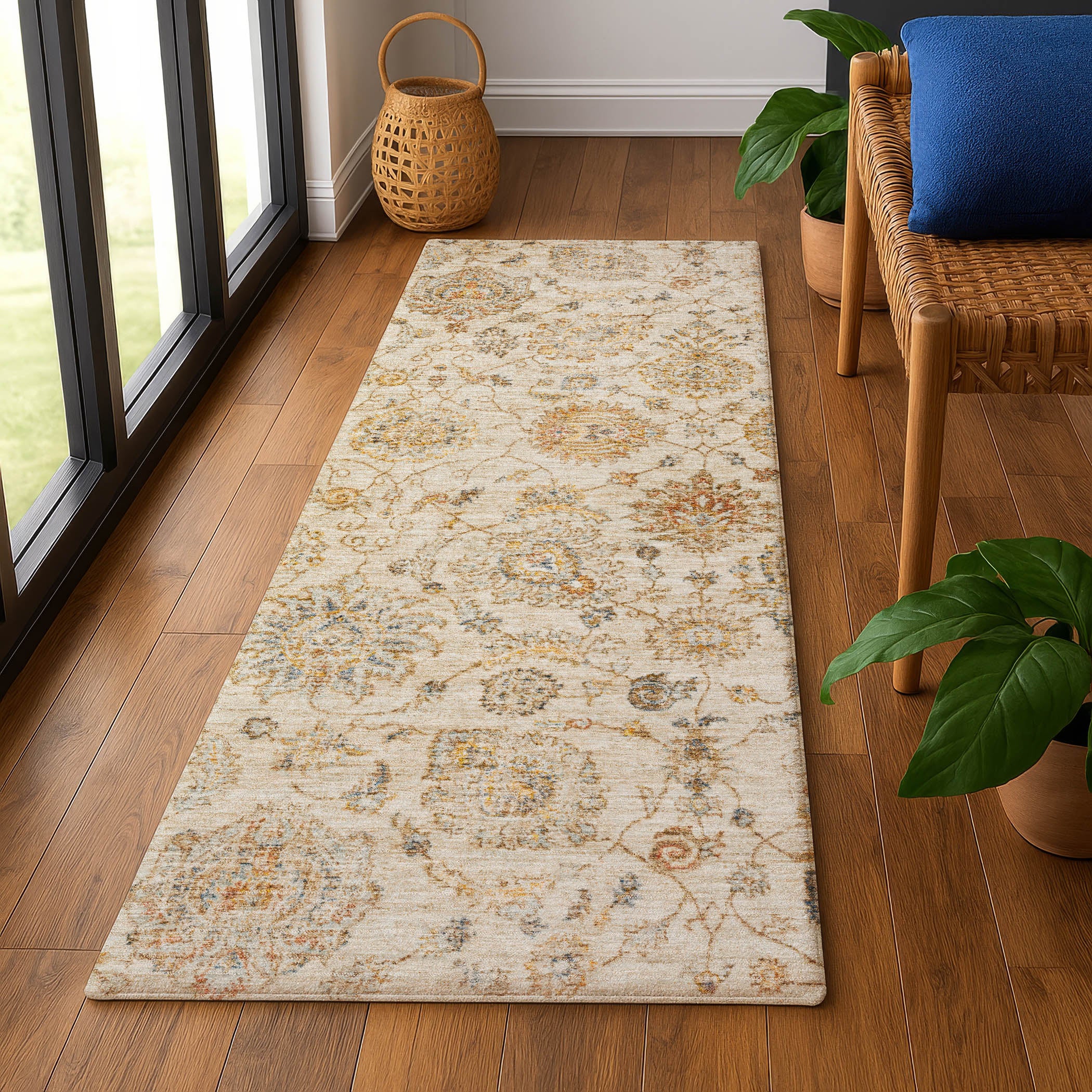 Oslo Machine Washable Transitional Linen Ivory Rug 2'3" x 7'6" #shape_Runner
