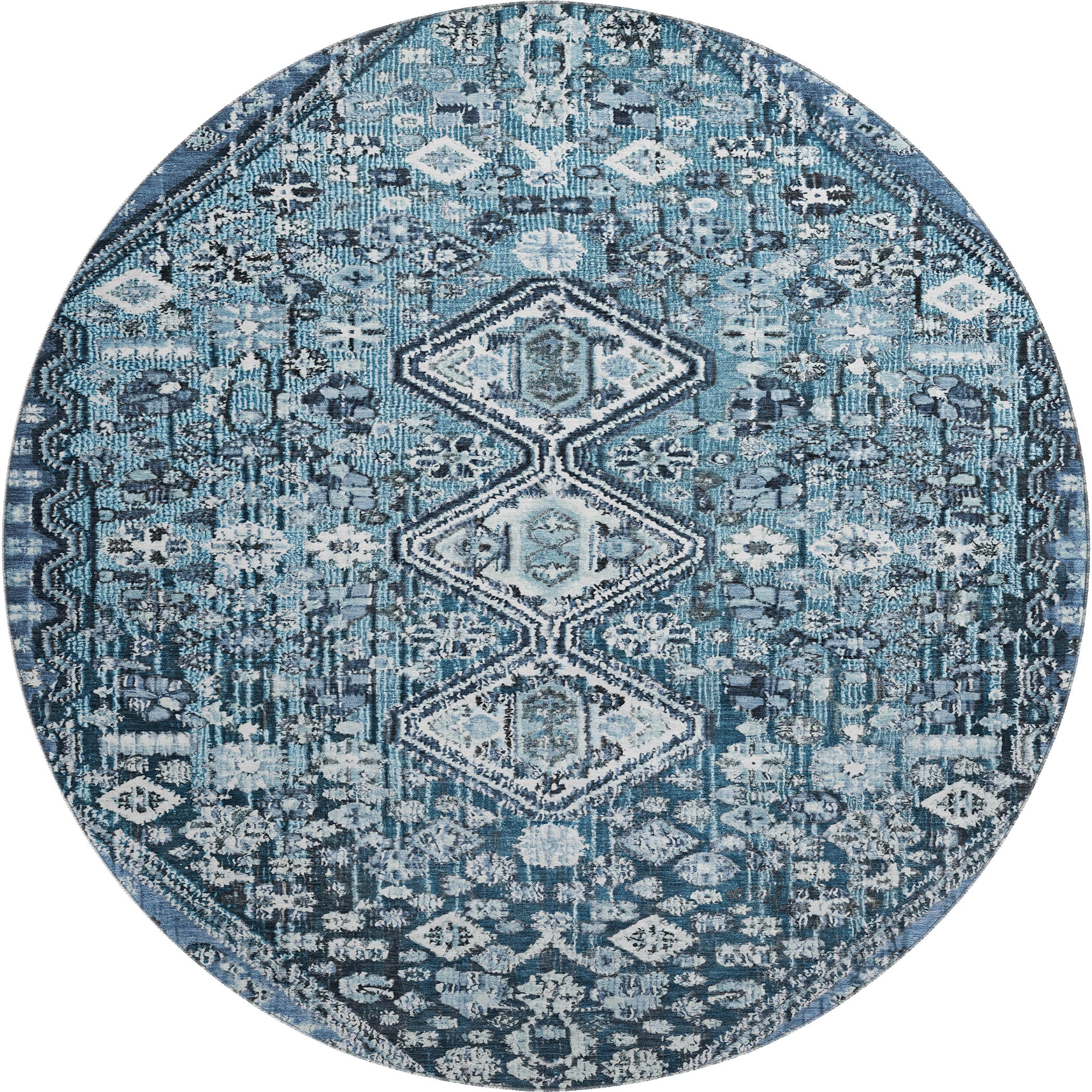 Chiang Mai Machine Washable Transitional Blue Rug 8' x 8' #shape_Round
