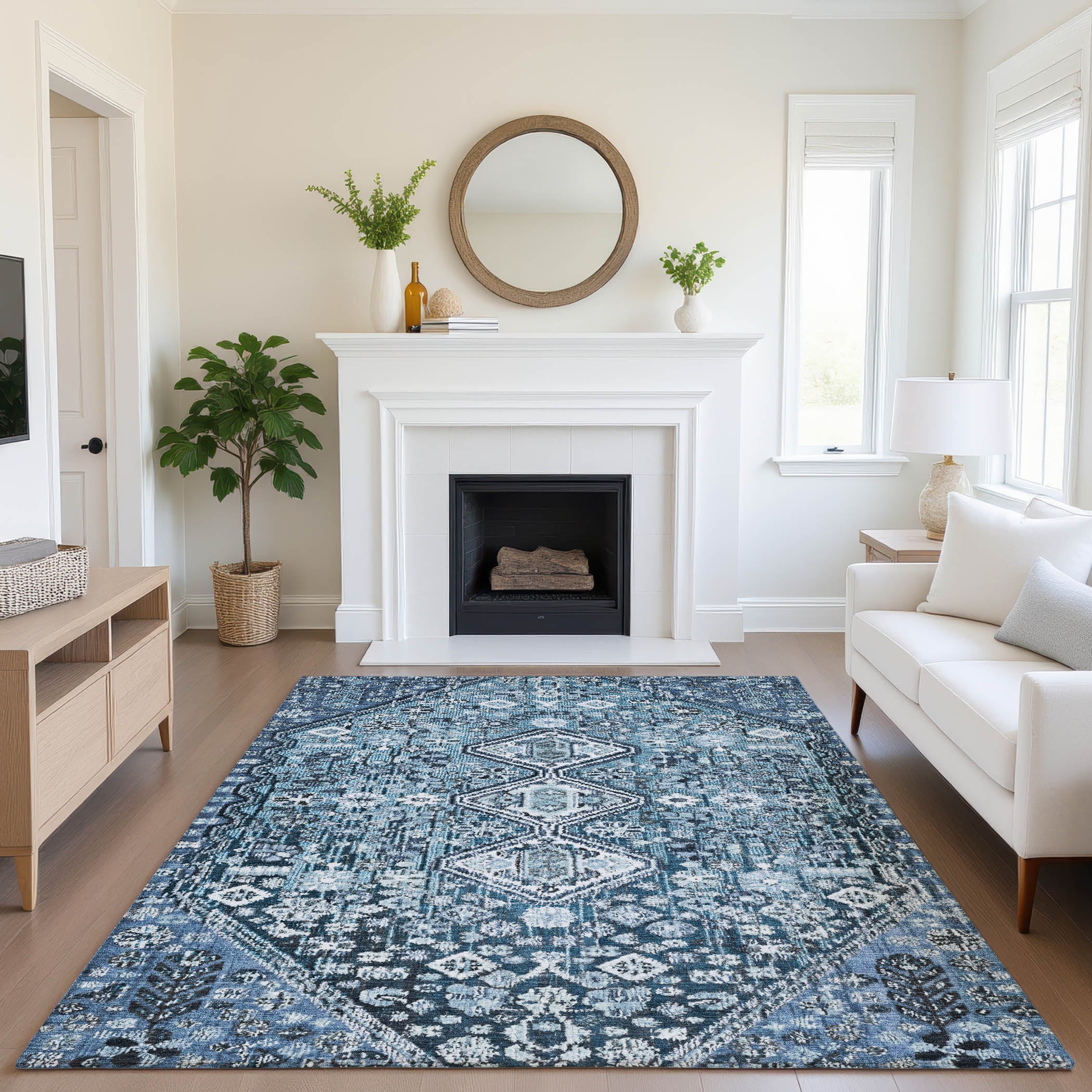 Chiang Mai Machine Washable Transitional Blue Rug 2'6" x 3'10" #shape_Rectangle