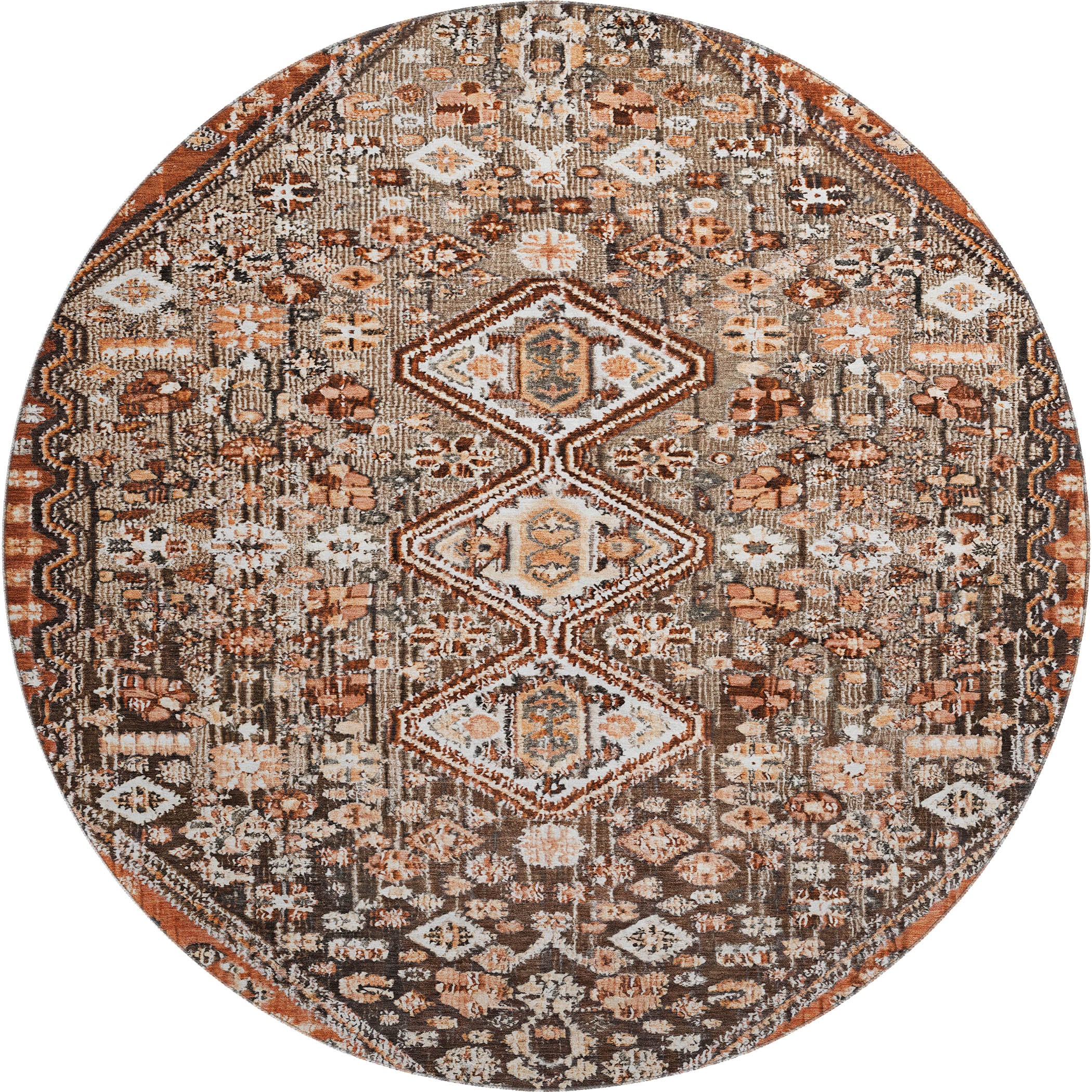 Chiang Mai Machine Washable Transitional Fudge Brown Rug 8' x 8' #shape_Round