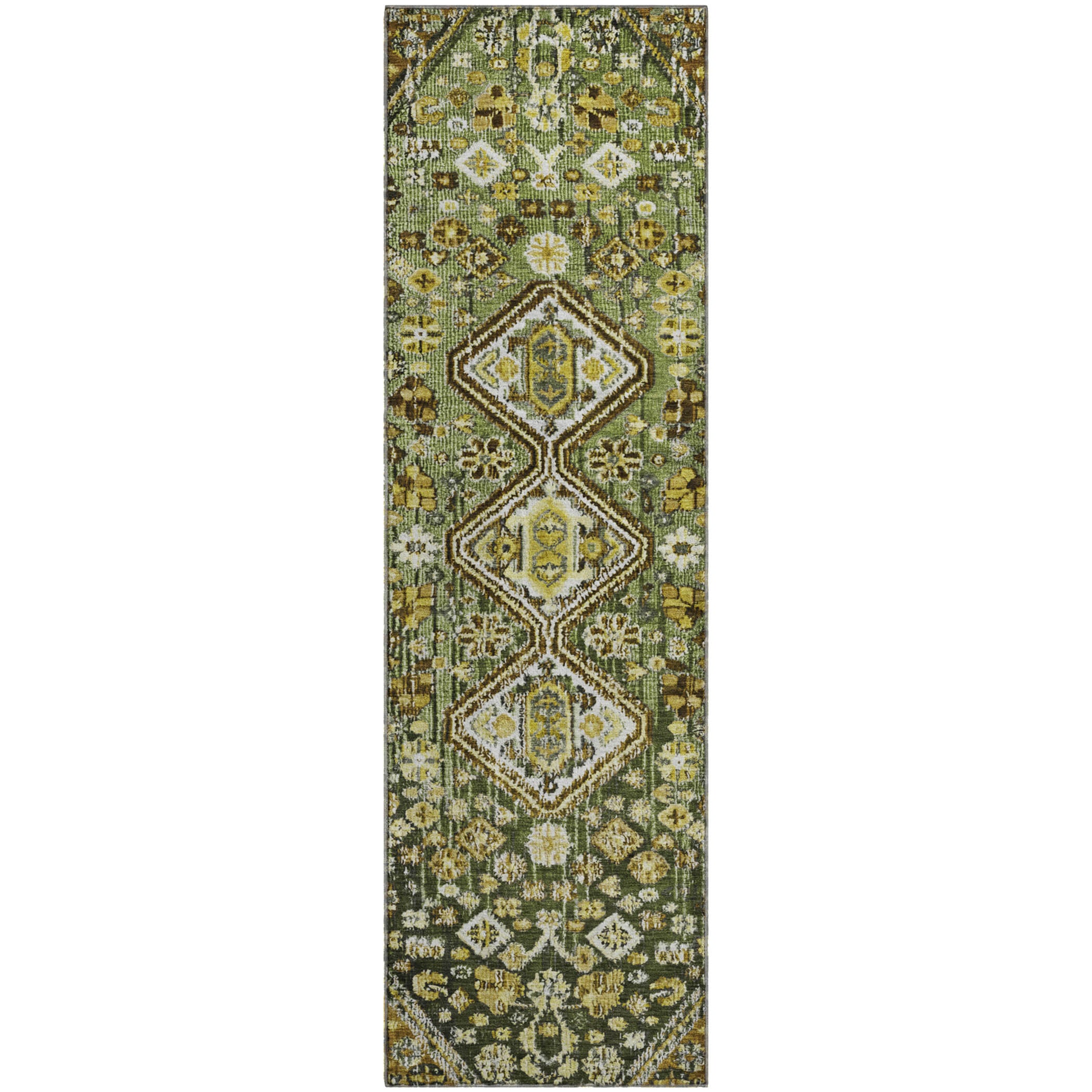 Chiang Mai Machine Washable Transitional Olive Green Rug 2'3" x 7'6" #shape_Runner