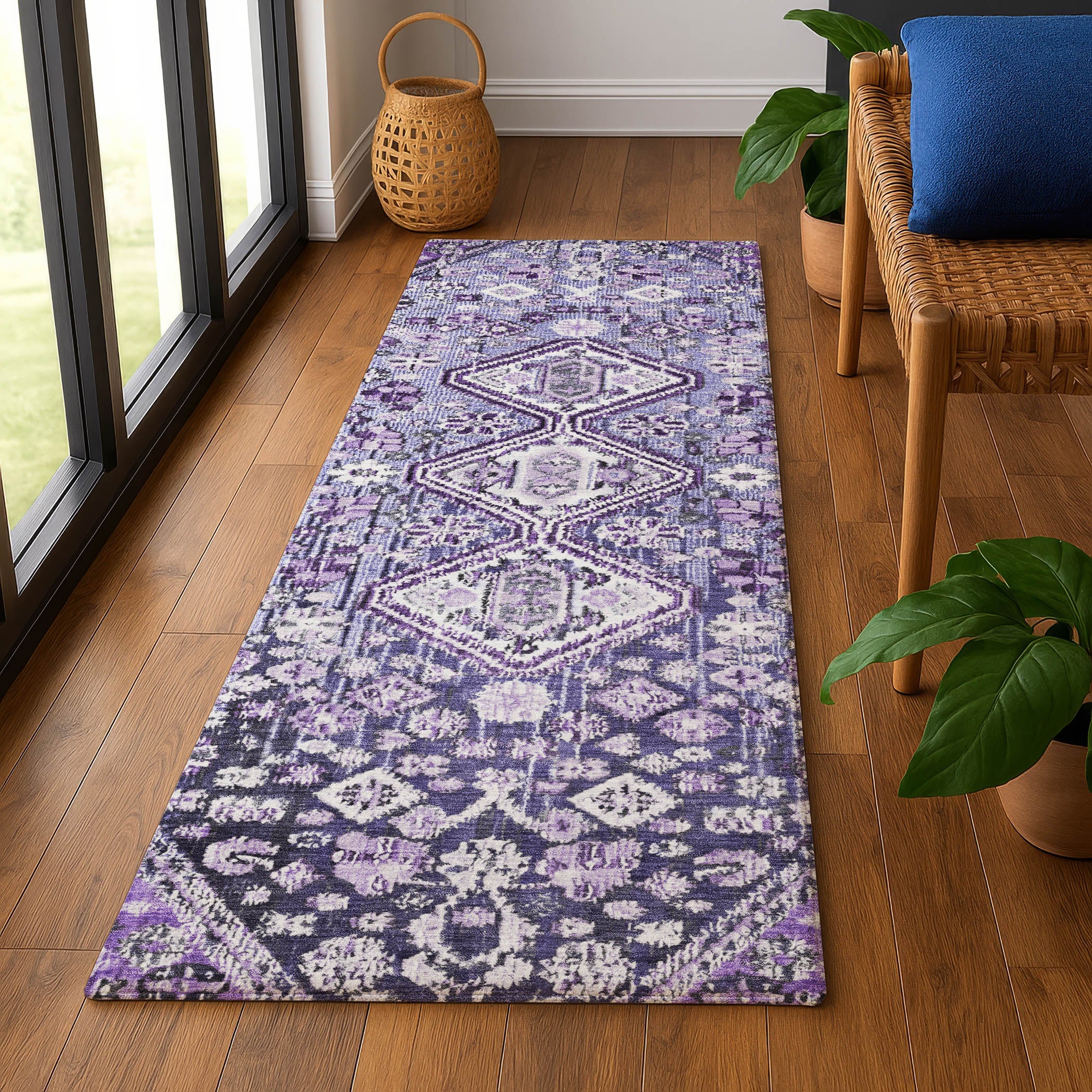 Chiang Mai Machine Washable Transitional Purple Rug 2'3" x 7'6" #shape_Runner