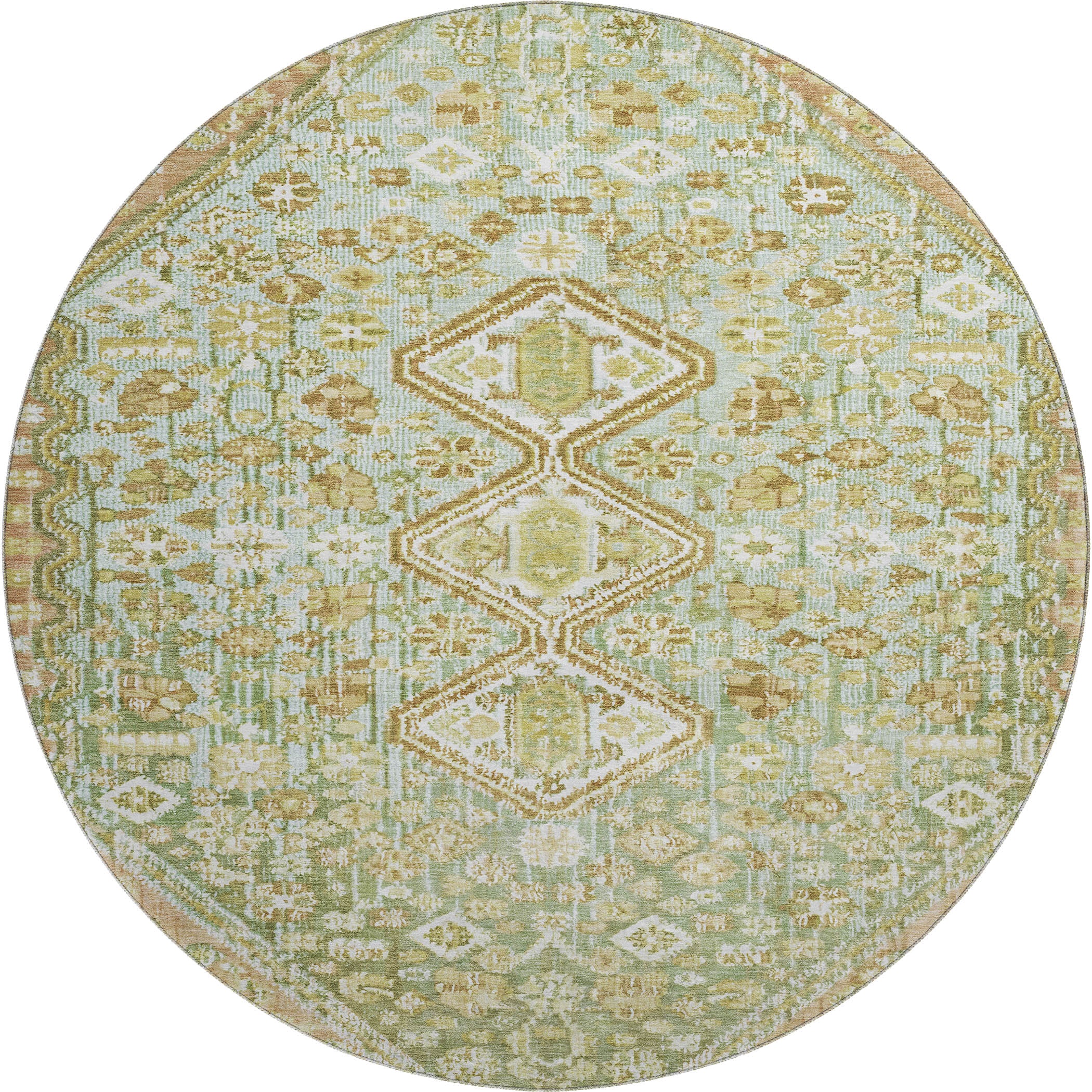 Chiang Mai Machine Washable Transitional Sage Green Rug 8' x 8' #shape_Round