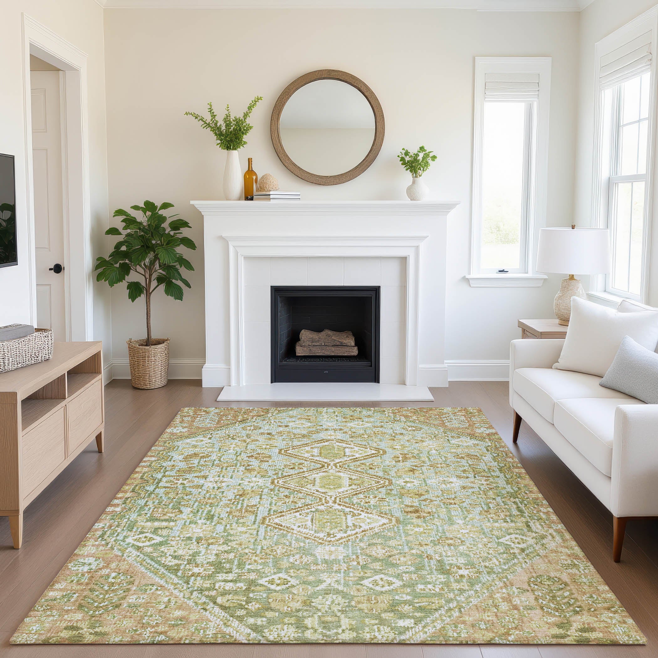 Chiang Mai Machine Washable Transitional Sage Green Rug 2'6" x 3'10" #shape_Rectangle