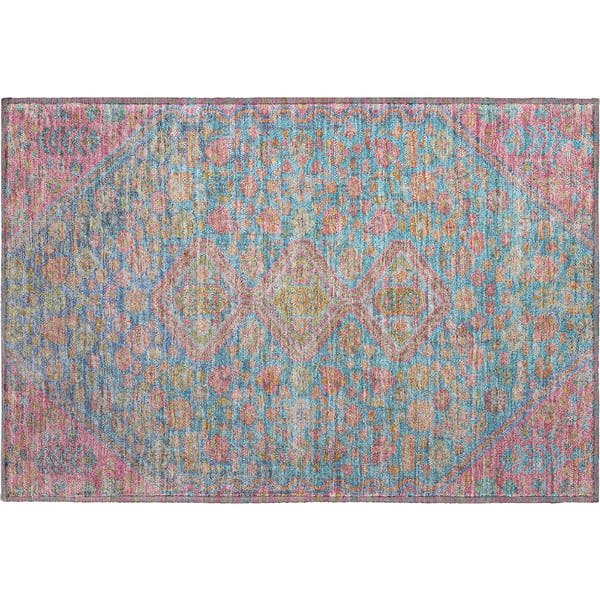 Chiang Mai Machine Washable Transitional Sky Blue Rug 1'8" x 2'6"