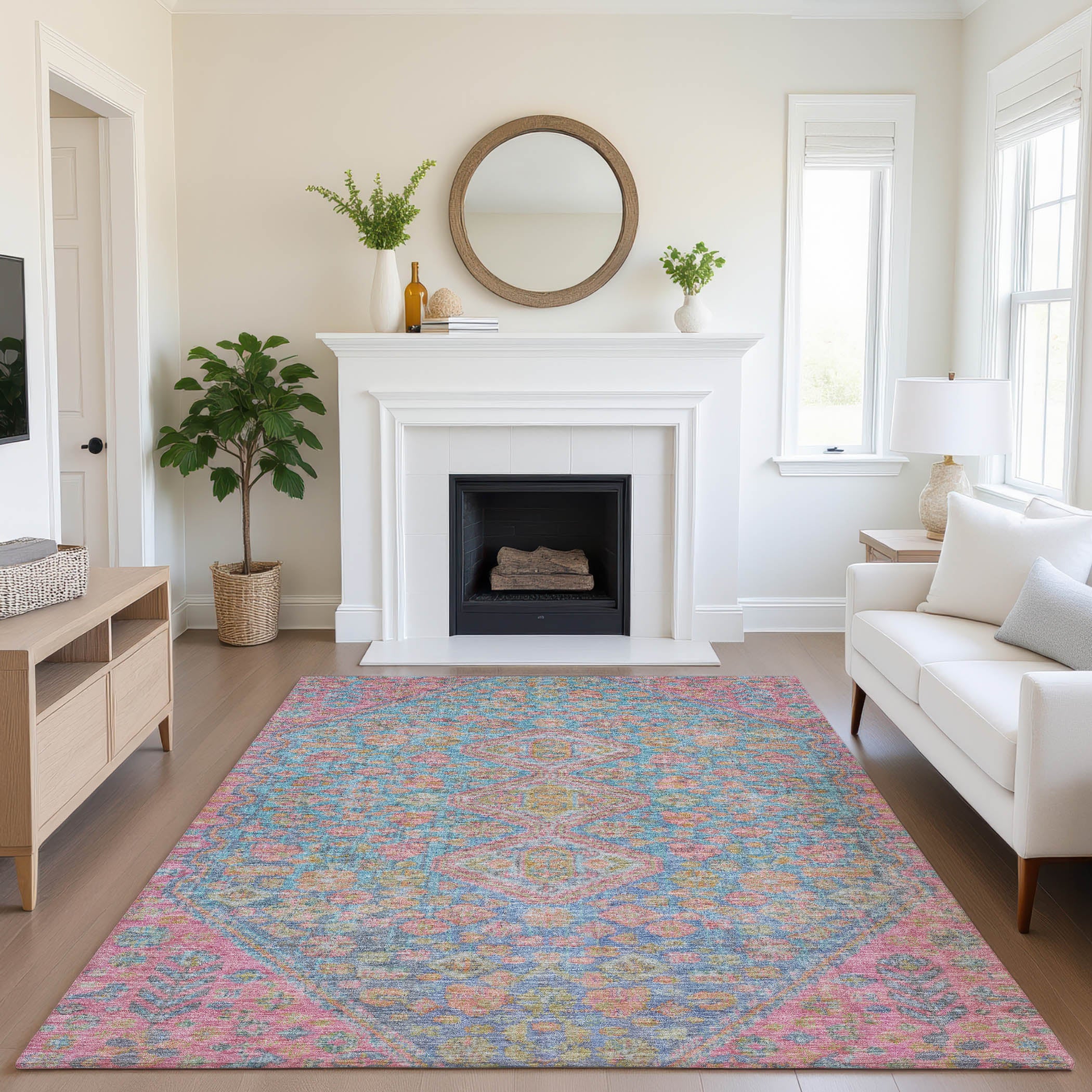 Chiang Mai Machine Washable Transitional Sky Blue Rug 2'6" x 3'10" #shape_Rectangle