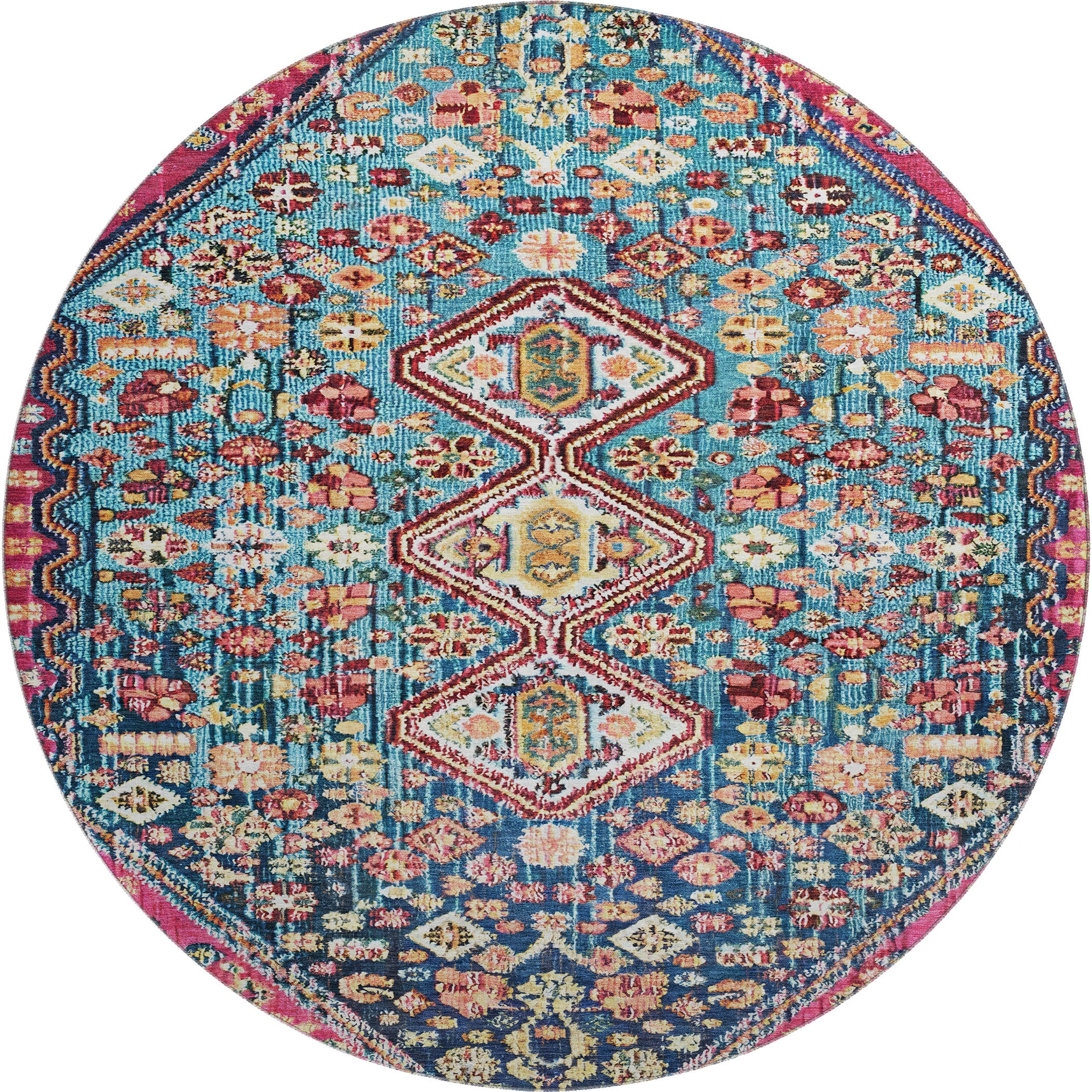 Chiang Mai Machine Washable Transitional Teal Rug 8' x 8' #shape_Round