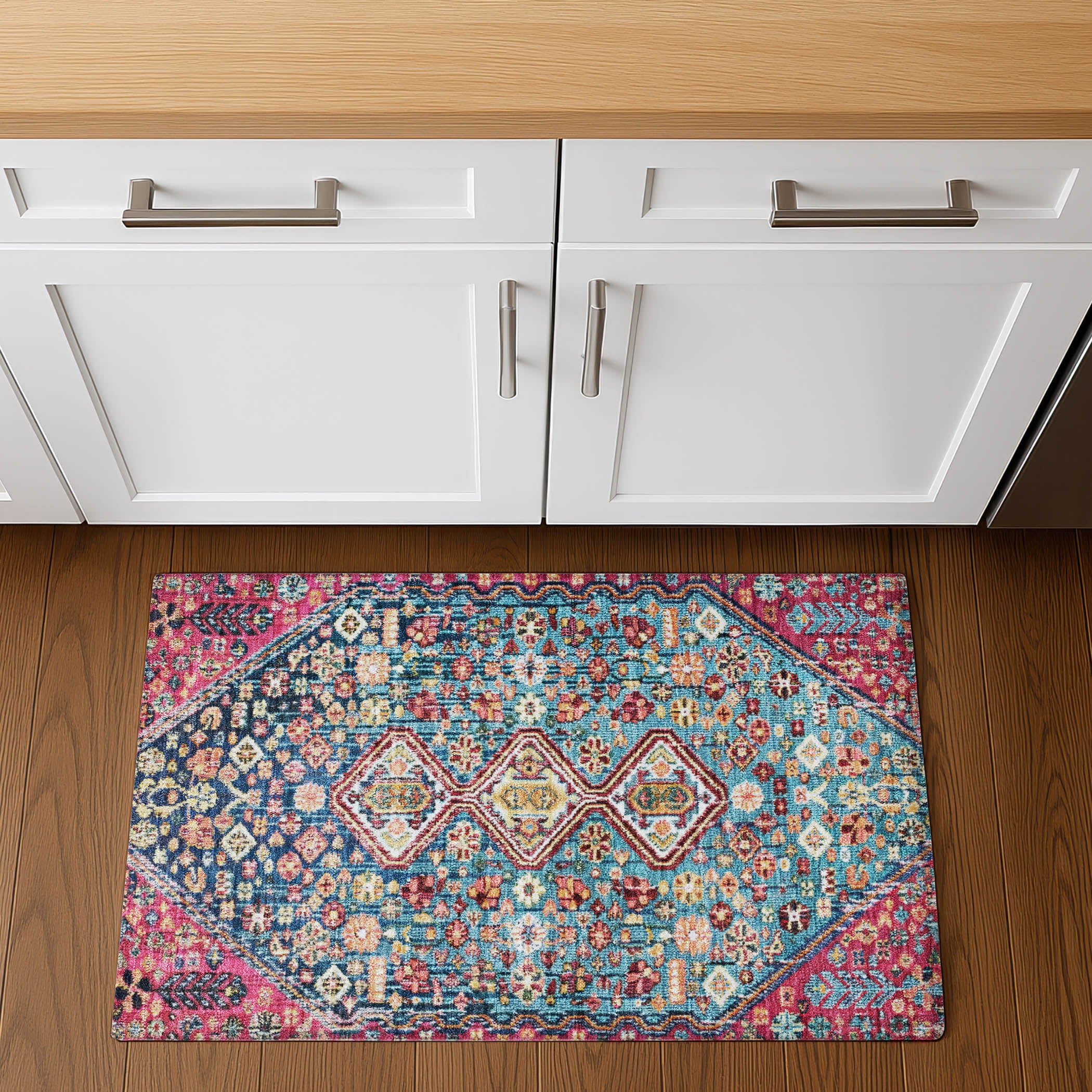 Chiang Mai Machine Washable Transitional Teal Rug 1'8" x 2'6" #shape_Rectangle