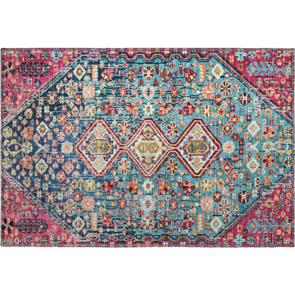 Chiang Mai Machine Washable Transitional Teal Rug 1'8" x 2'6"