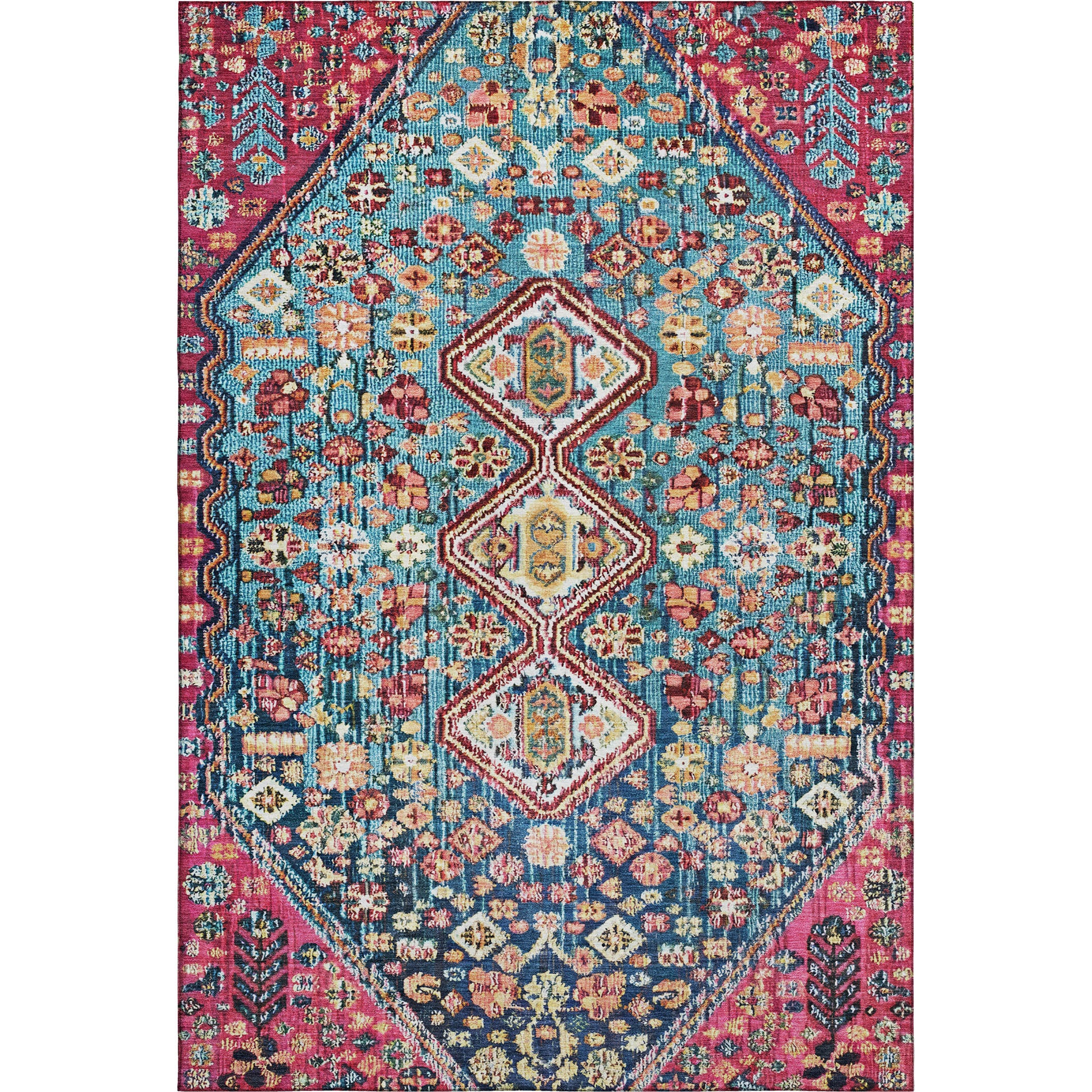 Chiang Mai Machine Washable Transitional Teal Rug 2'6" x 3'10" #shape_Rectangle