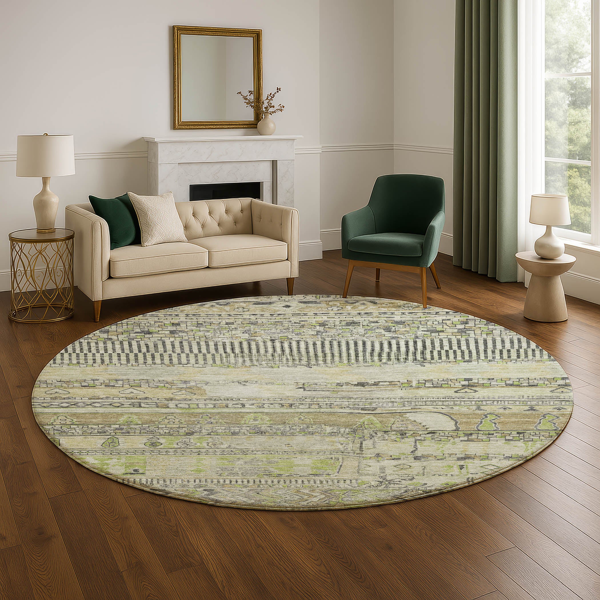 Jaipur Machine Washable Transitional Beige Brown Rug 8' x 8' #shape_Round