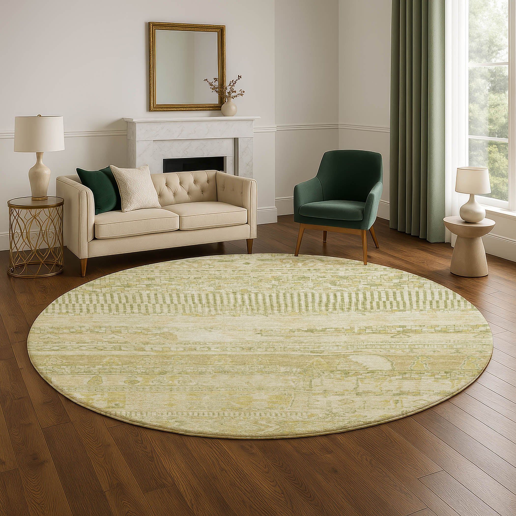 Jaipur Machine Washable Transitional Tan Brown Rug 8' x 8' #shape_Round