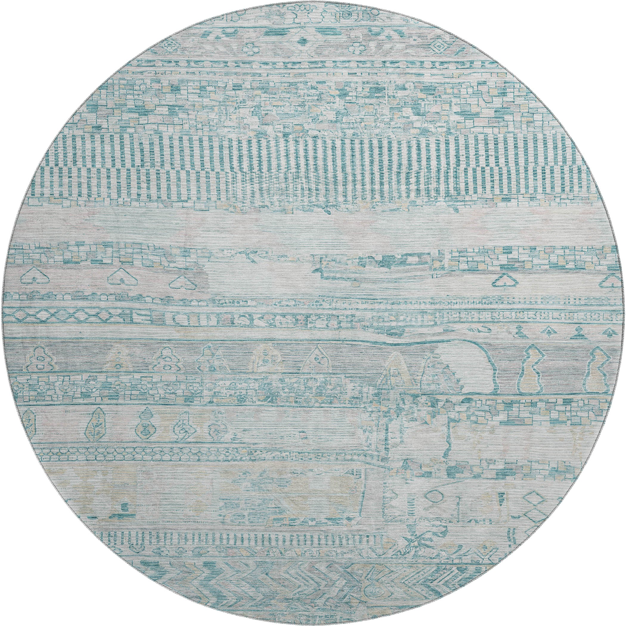 Jaipur Machine Washable Transitional Teal Rug 8' x 8' #shape_Round