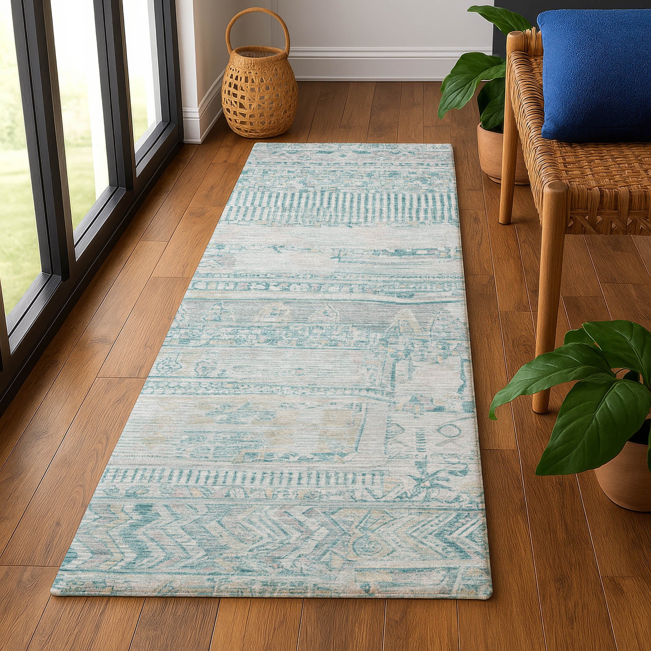 Jaipur Machine Washable Transitional Teal Rug 2'3" x 7'6" #shape_Runner