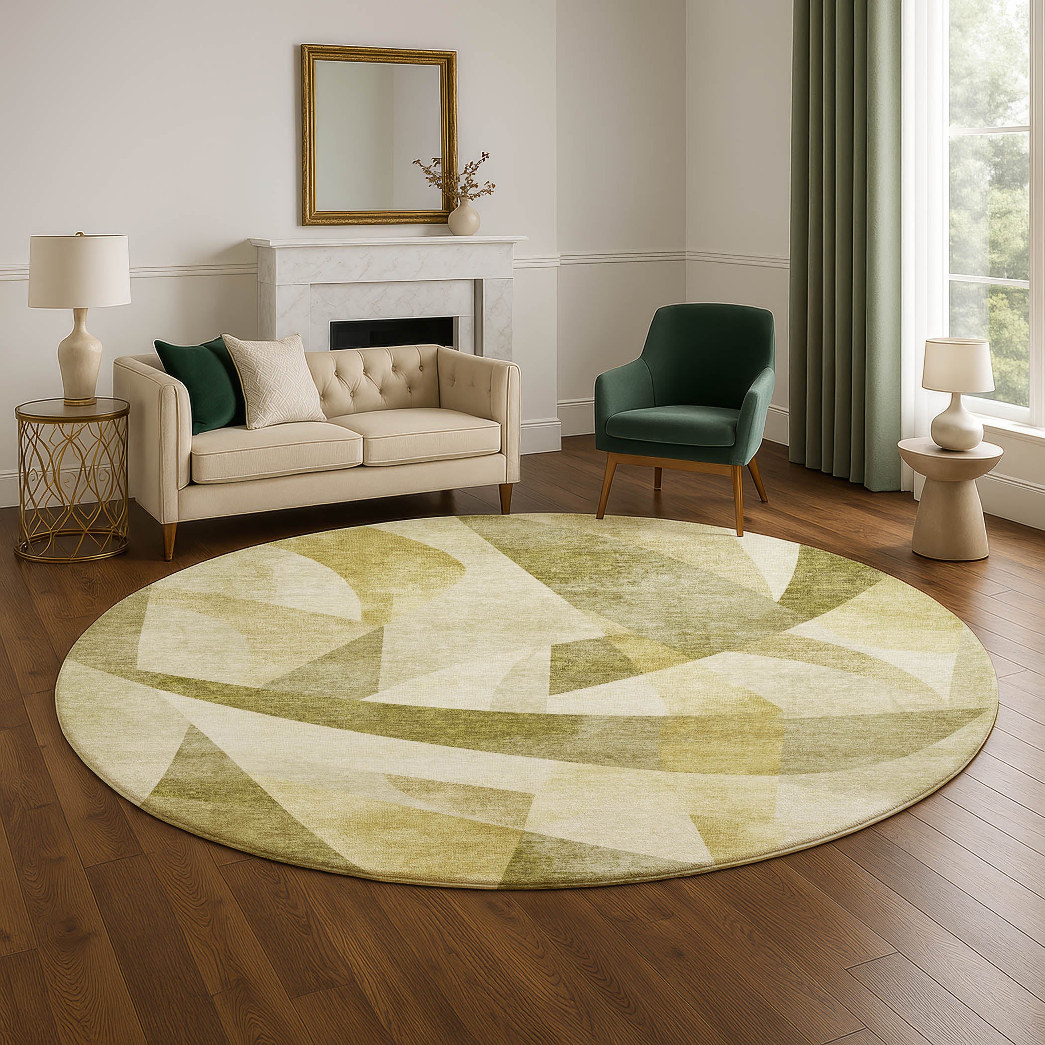 Chiang Mai Machine Washable Transitional Cactus Green Rug 8' x 8' #shape_Round