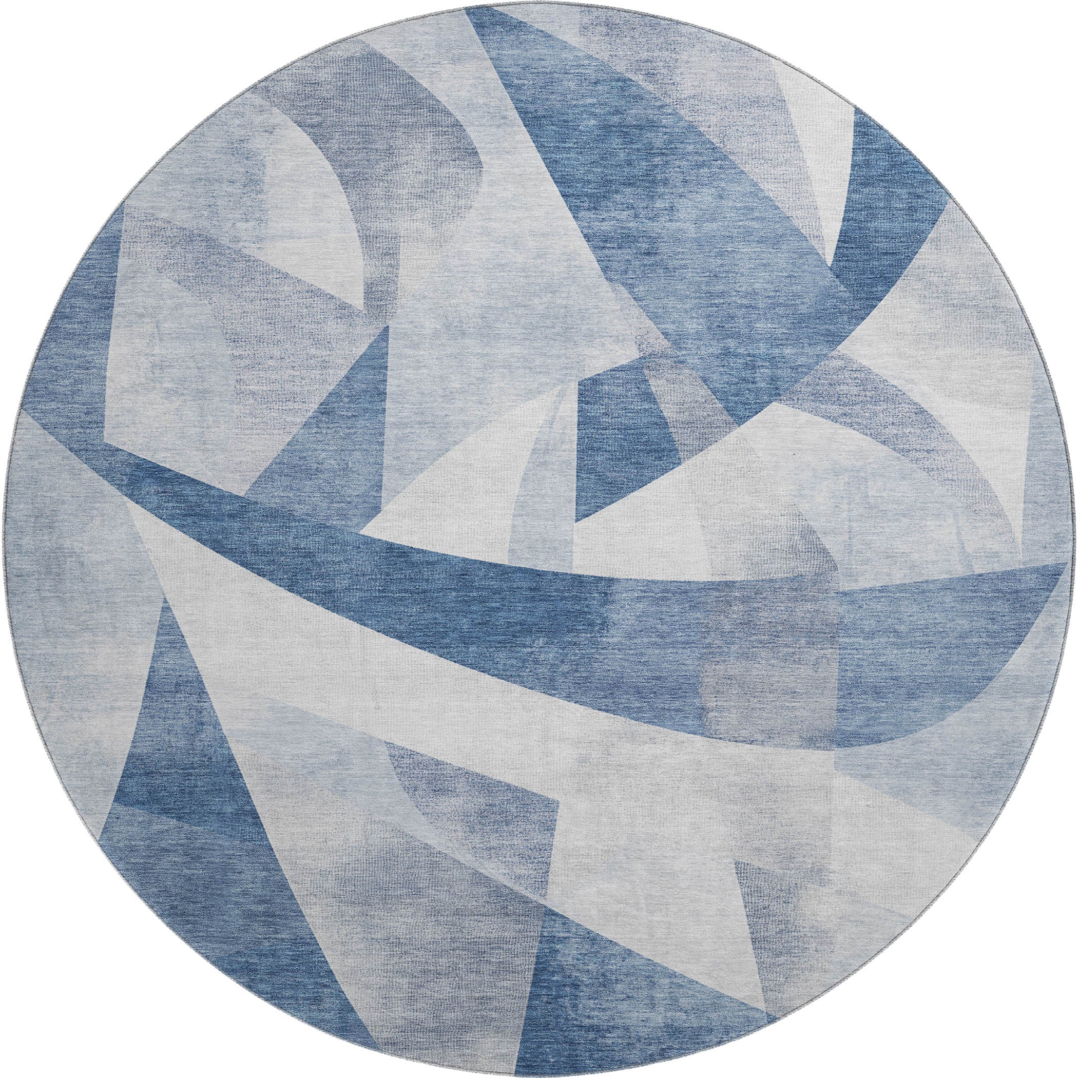 Chiang Mai Machine Washable Transitional Denim Blue Rug 8' x 8' #shape_Round