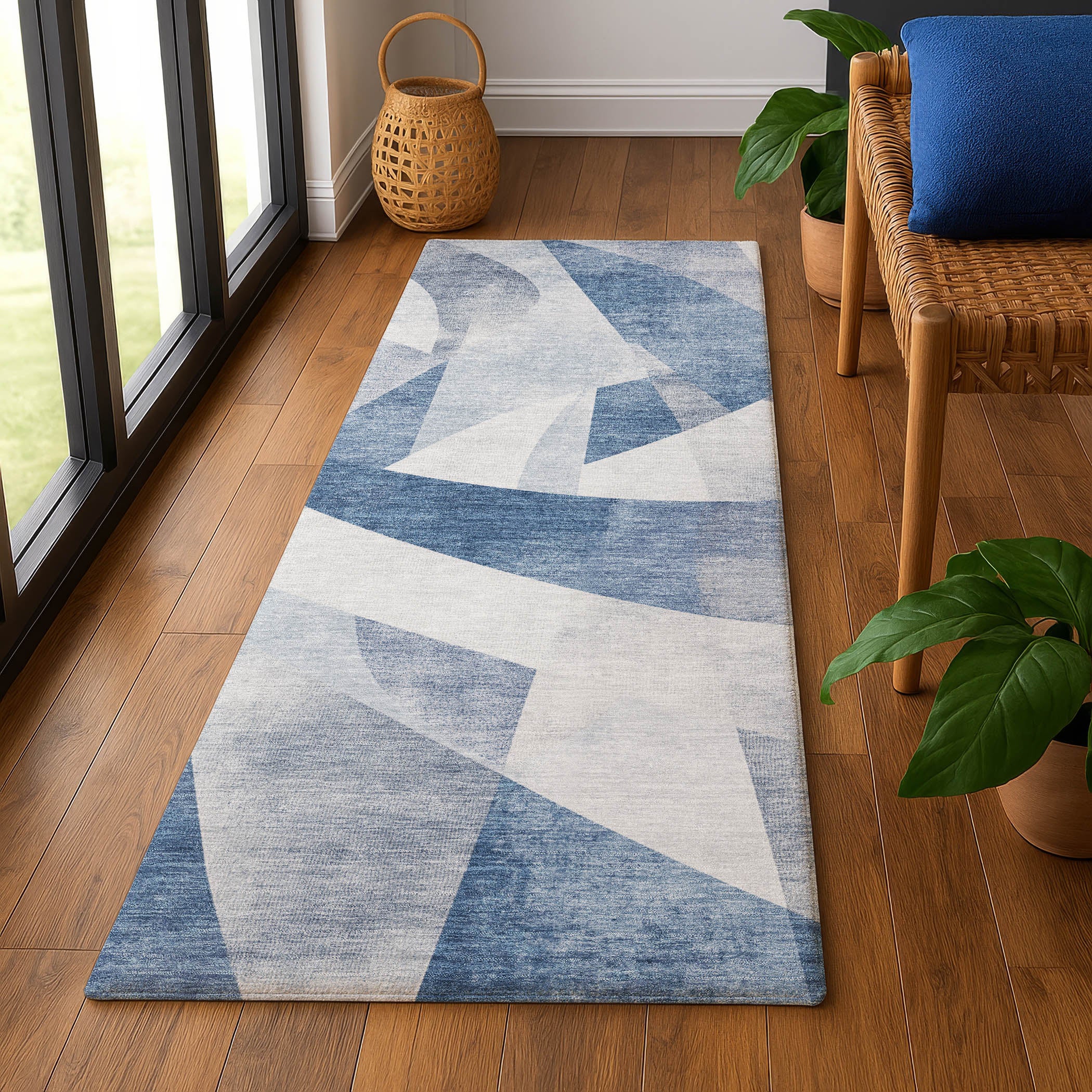 Chiang Mai Machine Washable Transitional Denim Blue Rug 2'3" x 7'6" #shape_Runner