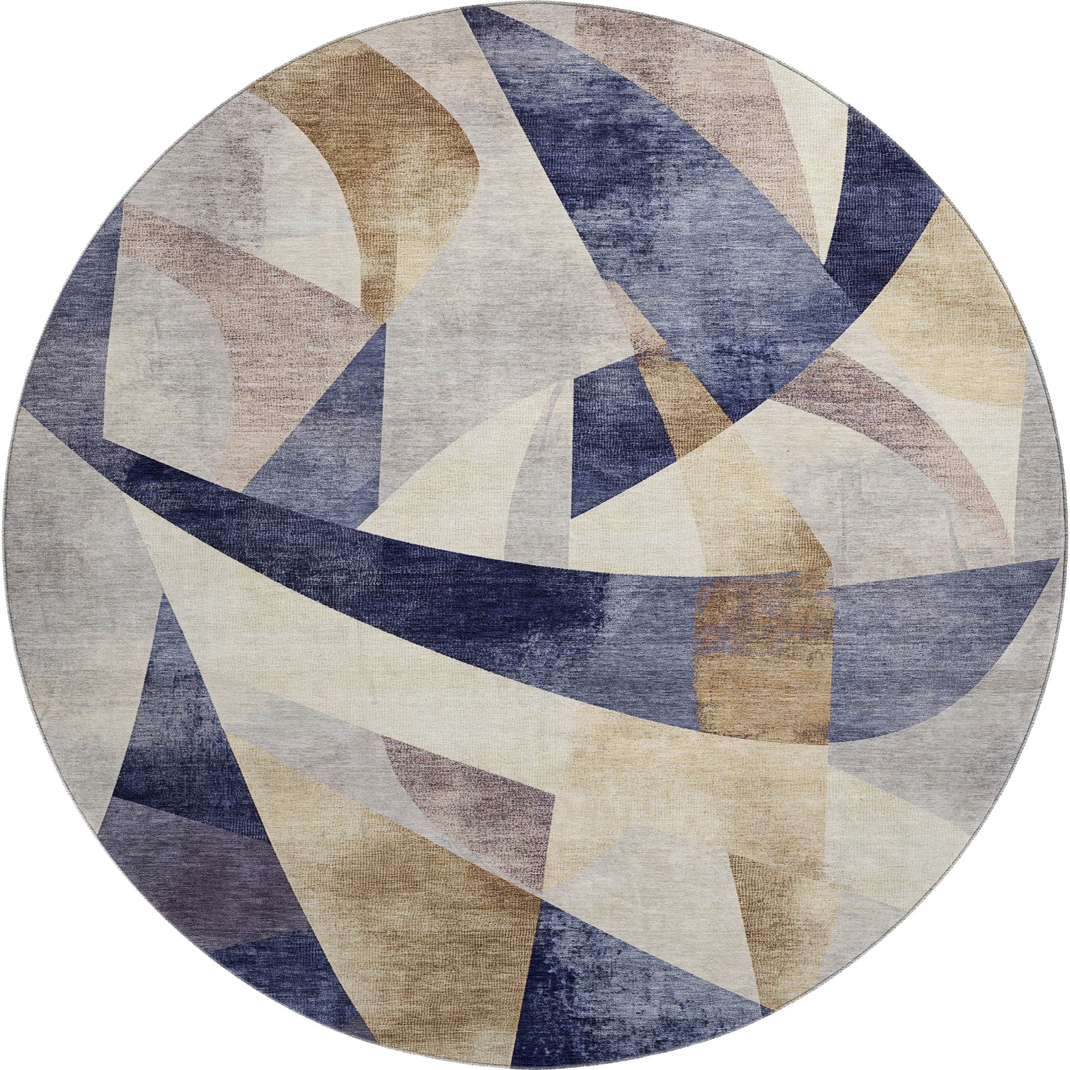 Chiang Mai Machine Washable Transitional Navy Blue Rug 8' x 8' #shape_Round