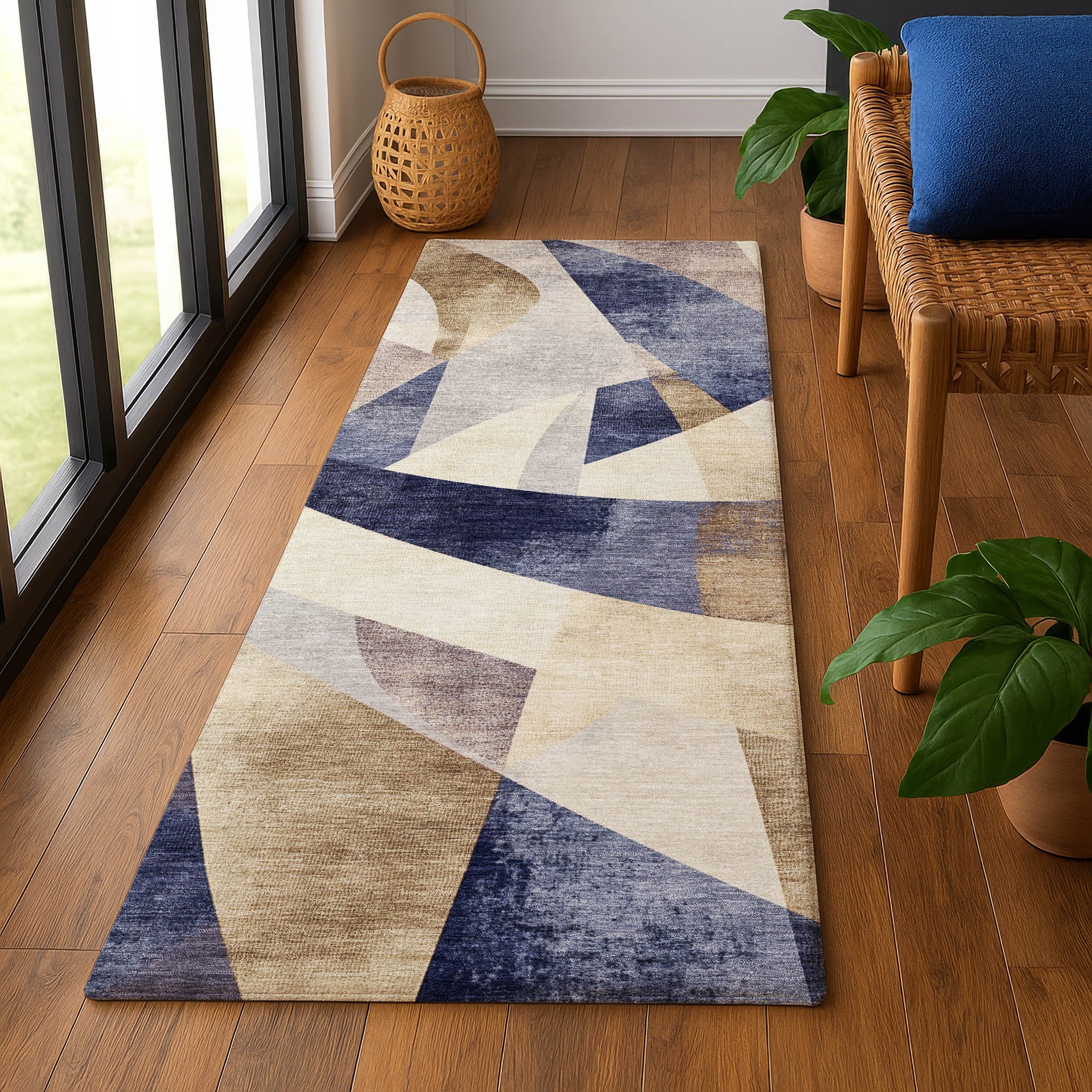 Chiang Mai Machine Washable Transitional Navy Blue Rug 2'3" x 7'6" #shape_Runner