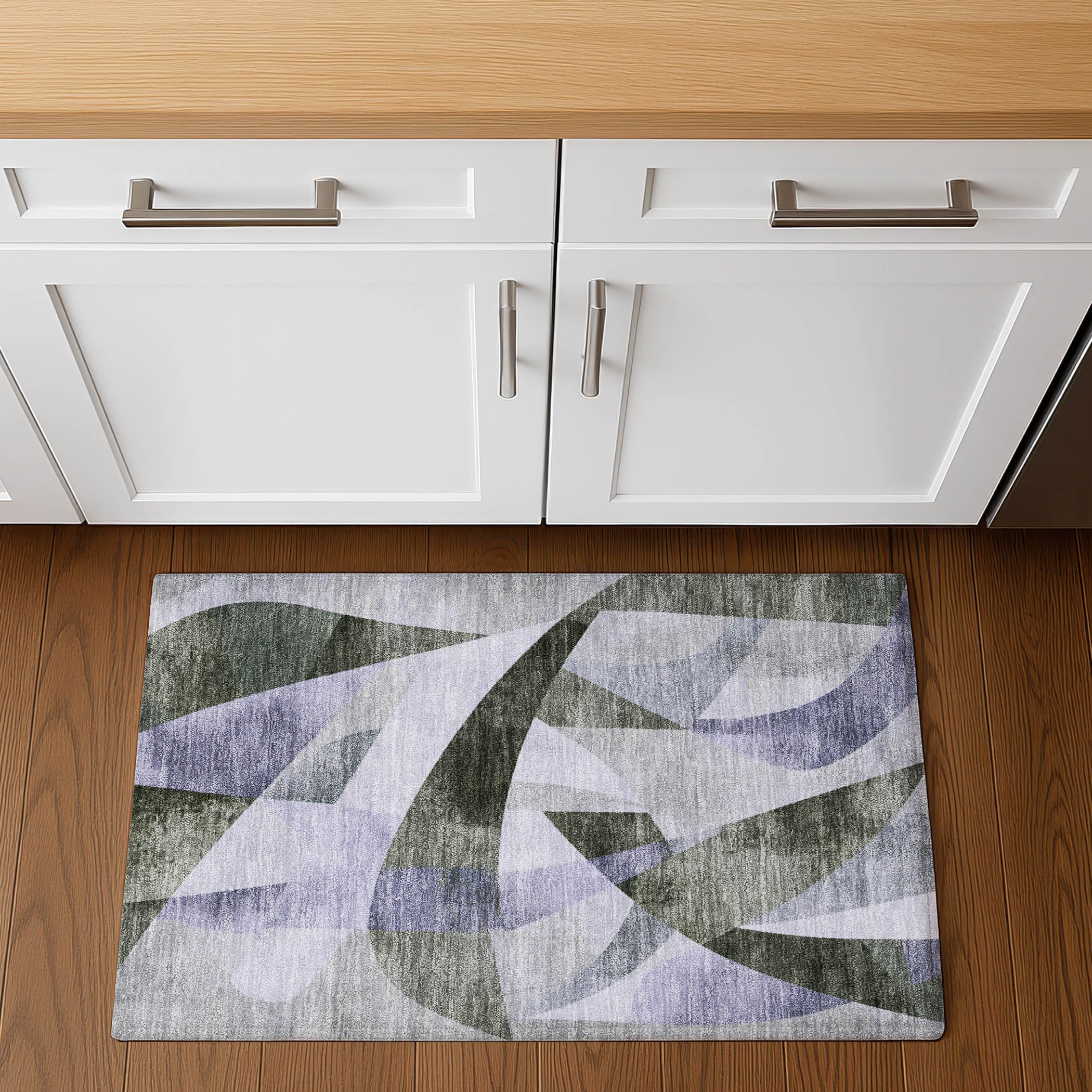 Chiang Mai Machine Washable Transitional Olive Green Rug 1'8" x 2'6" #shape_Rectangle