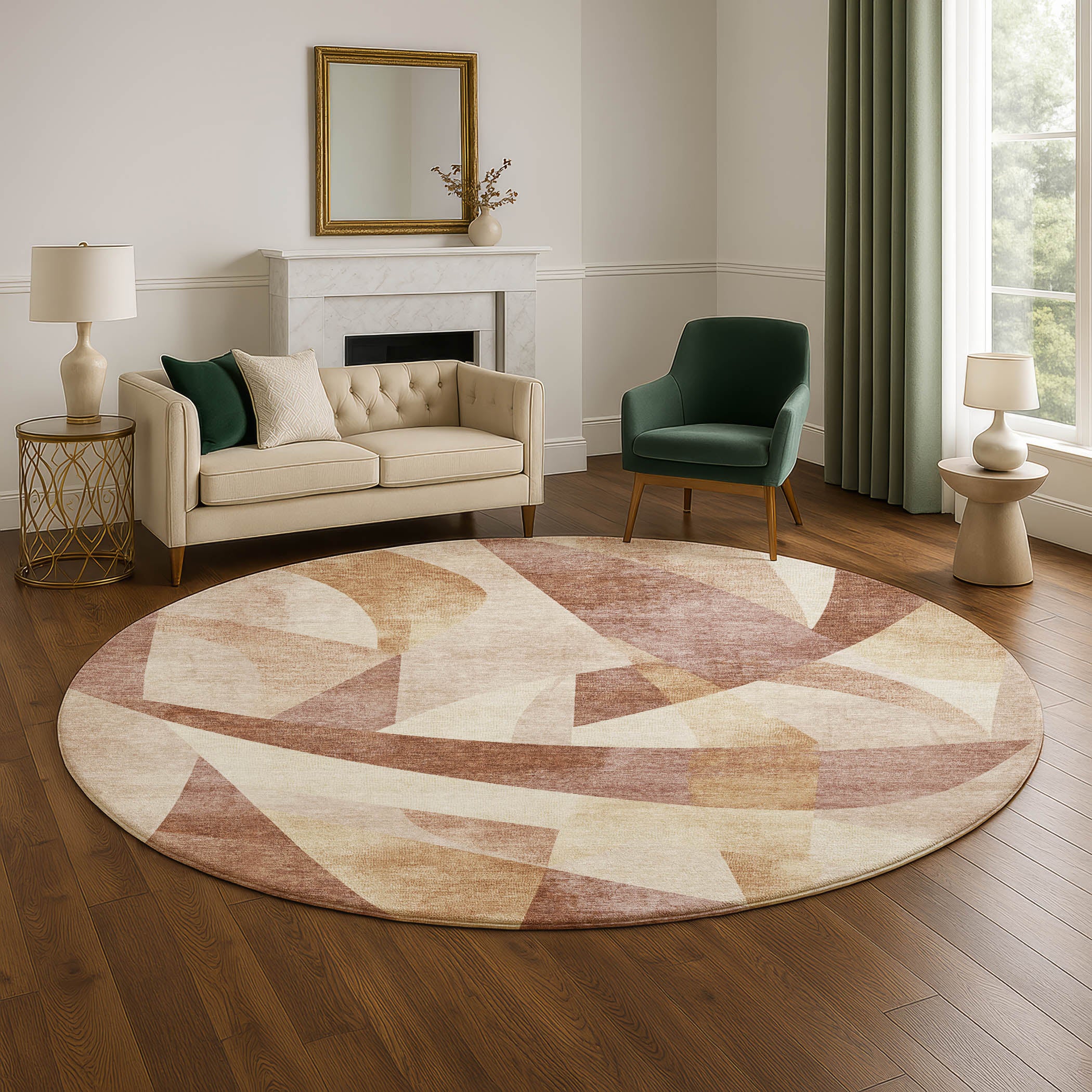 Chiang Mai Machine Washable Transitional Paprika Orange Rug 8' x 8' #shape_Round