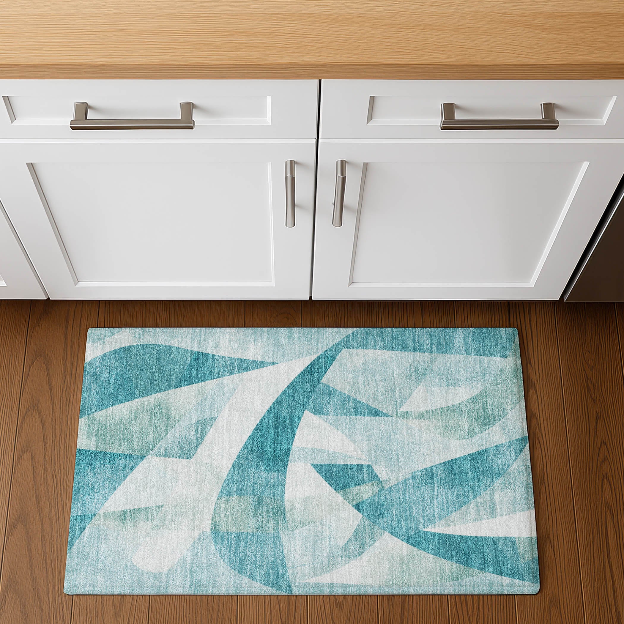 Chiang Mai Machine Washable Transitional Teal Rug 1'8" x 2'6" #shape_Rectangle