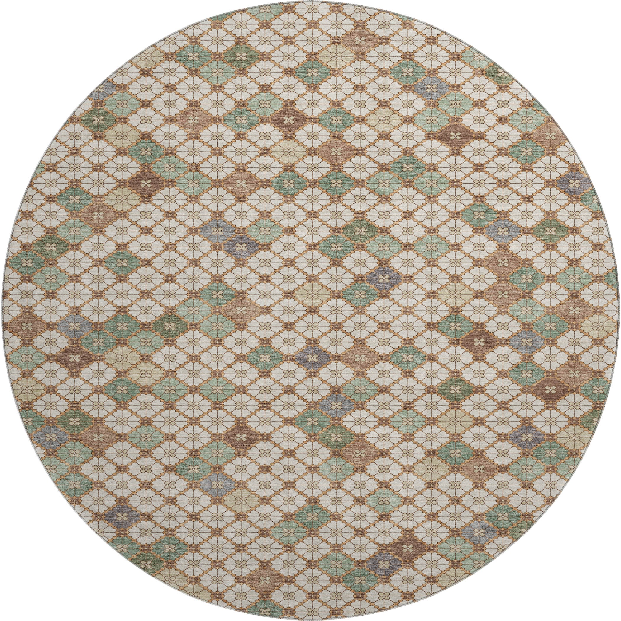 Antigua Machine Washable Transitional Beige Brown Rug 8' x 8' #shape_Round