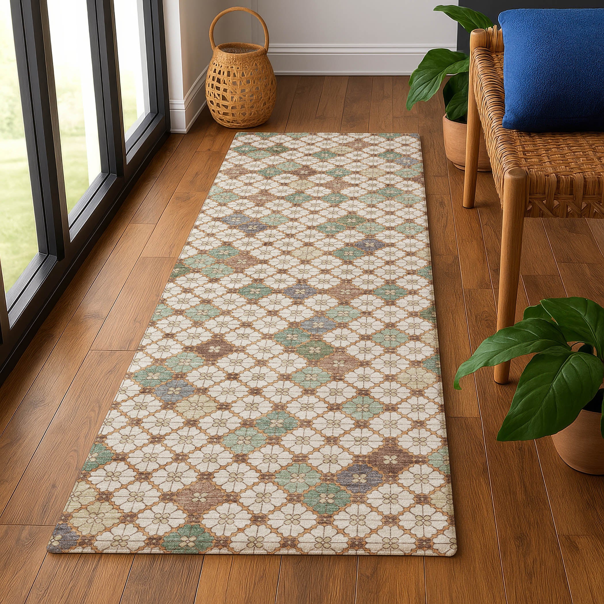 Antigua Machine Washable Transitional Beige Brown Rug 2'3" x 7'6" #shape_Runner