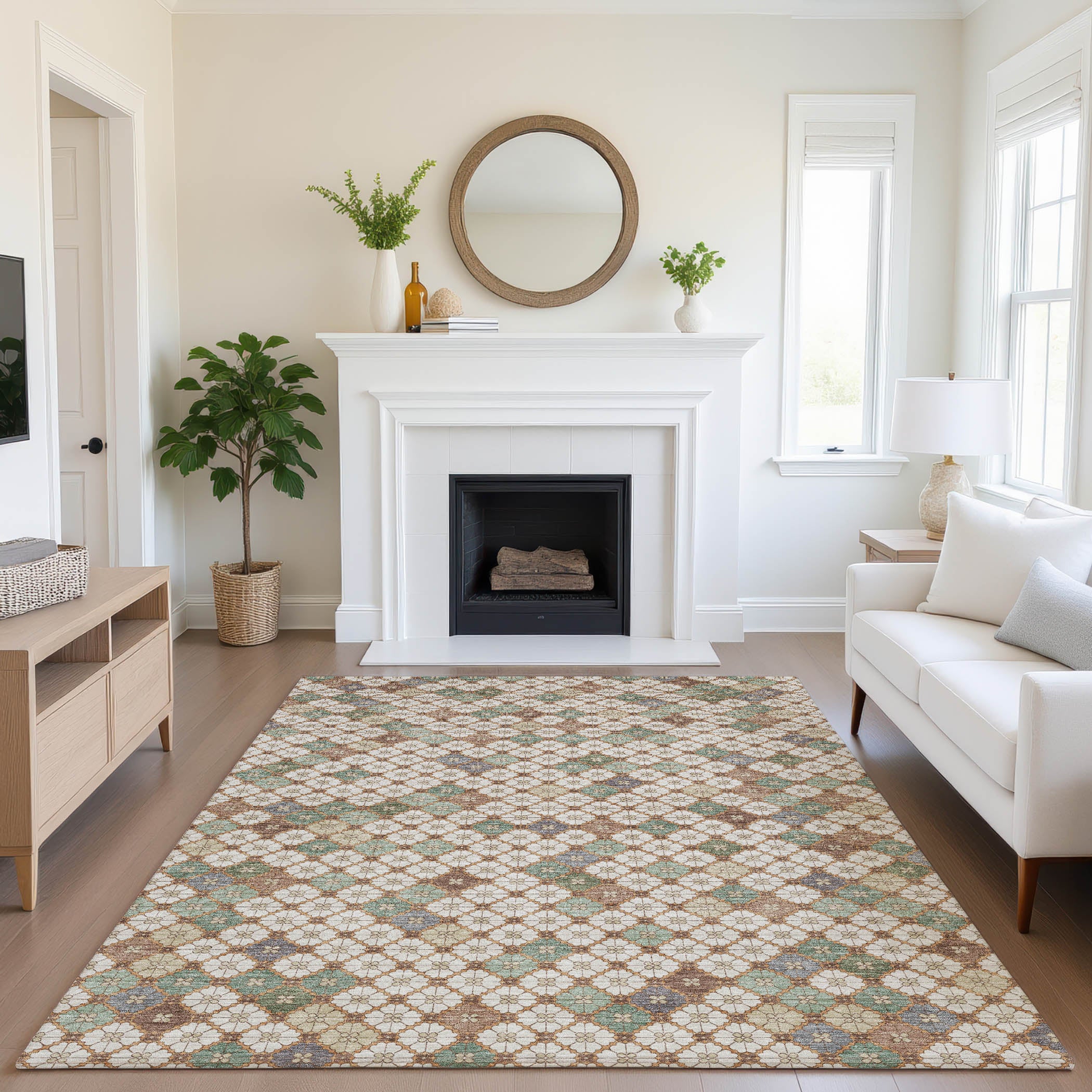 Antigua Machine Washable Transitional Beige Brown Rug 2'6" x 3'10" #shape_Rectangle