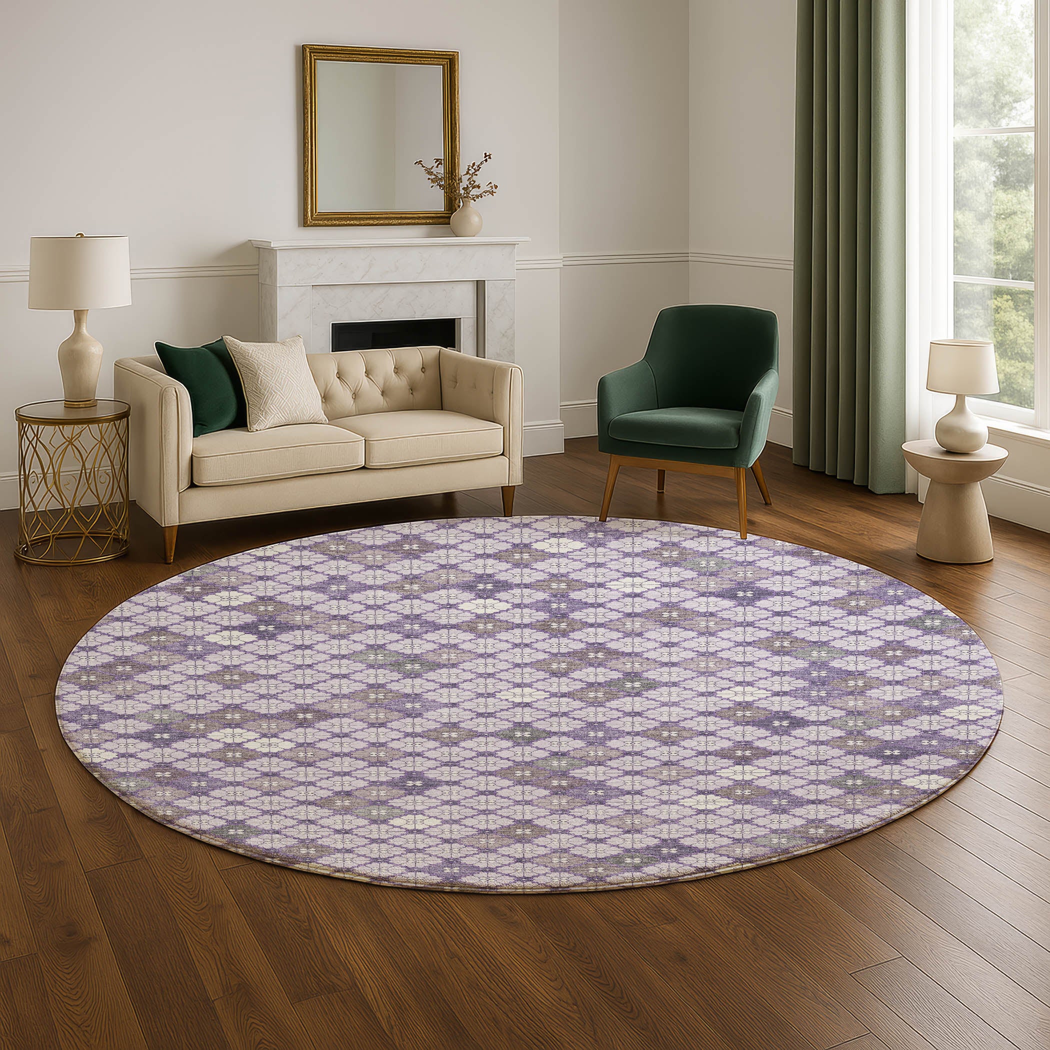 Antigua Machine Washable Transitional Lavender Purple Rug 8' x 8' #shape_Round
