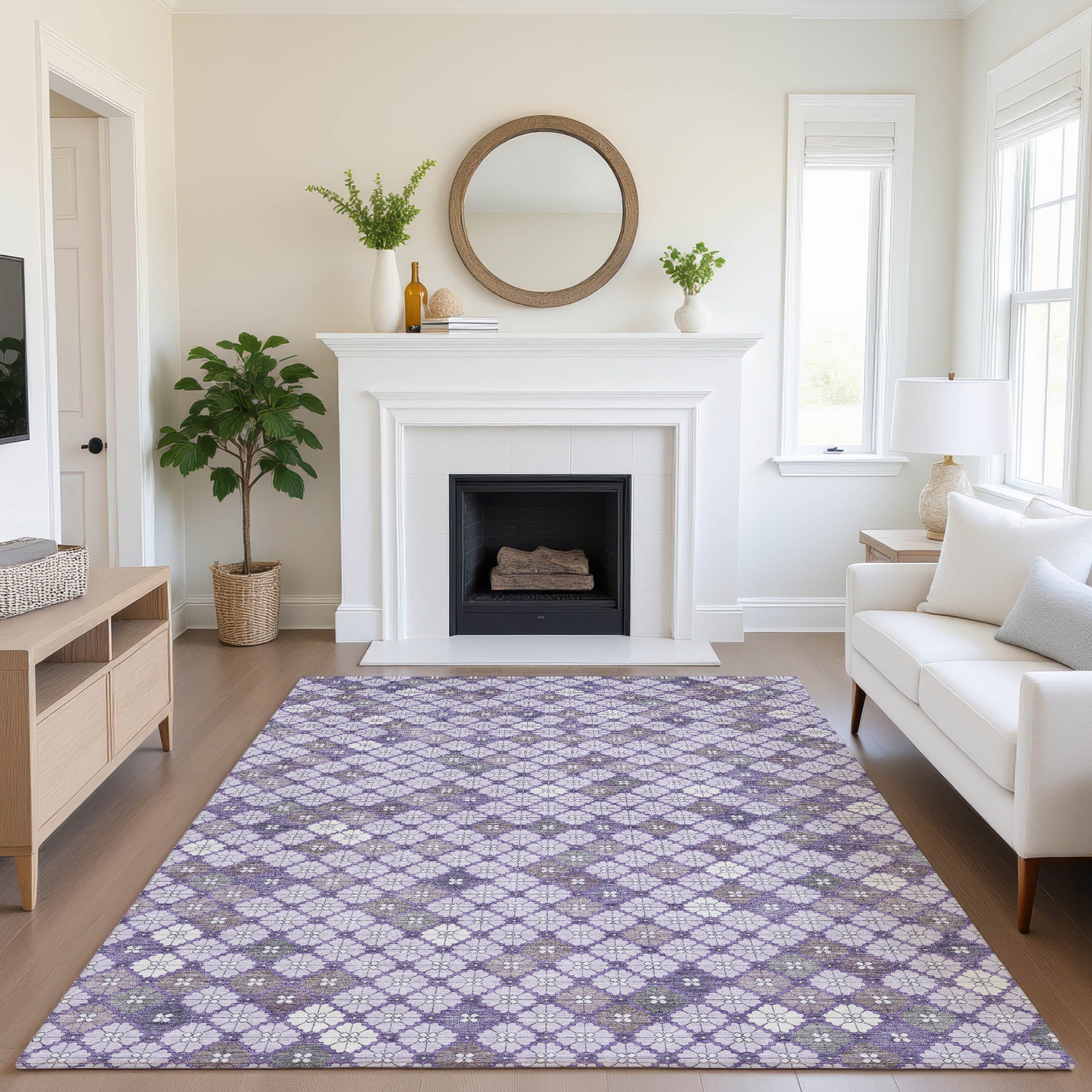 Antigua Machine Washable Transitional Lavender Purple Rug 2'6" x 3'10" #shape_Rectangle