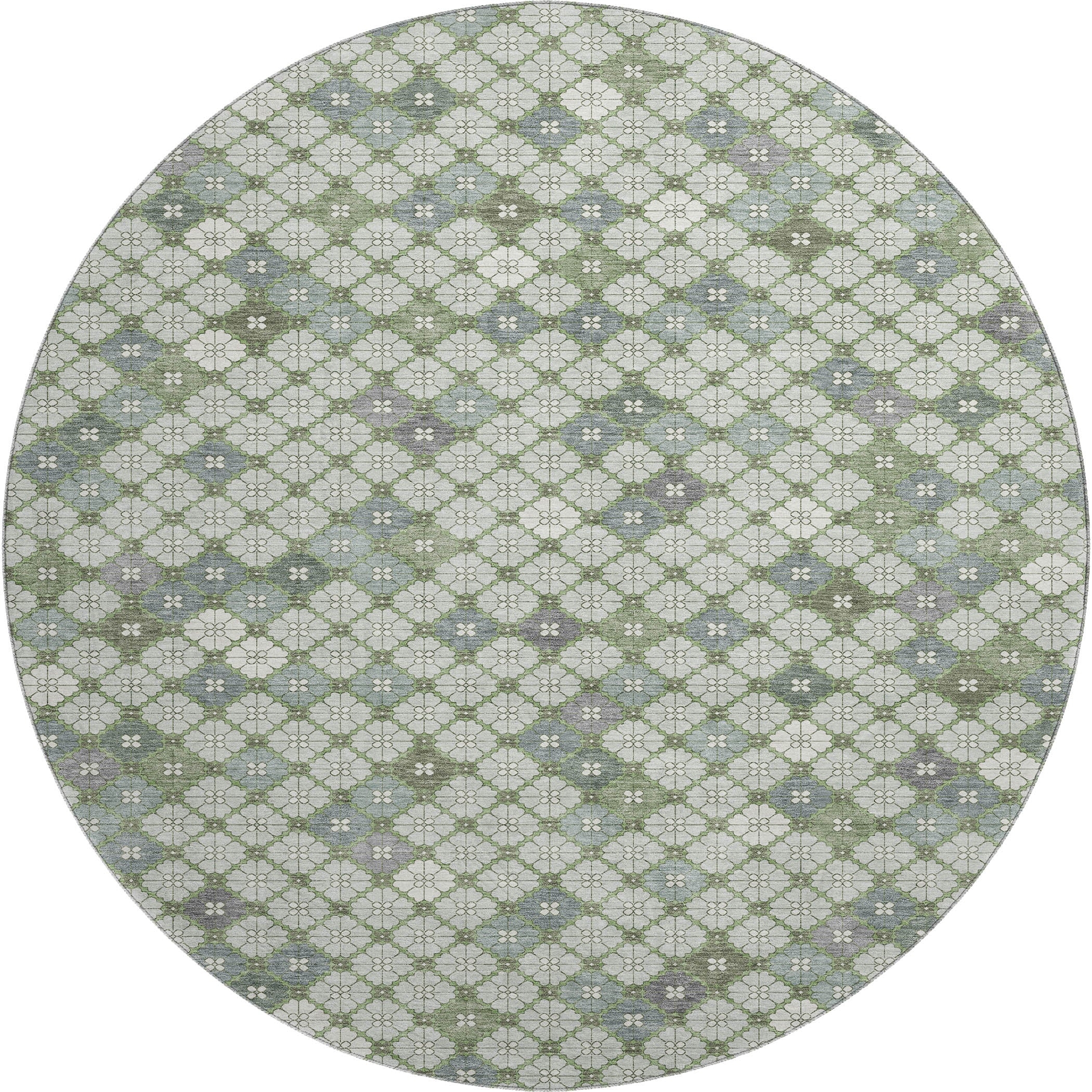 Antigua Machine Washable Transitional Mint Green Rug 8' x 8' #shape_Round