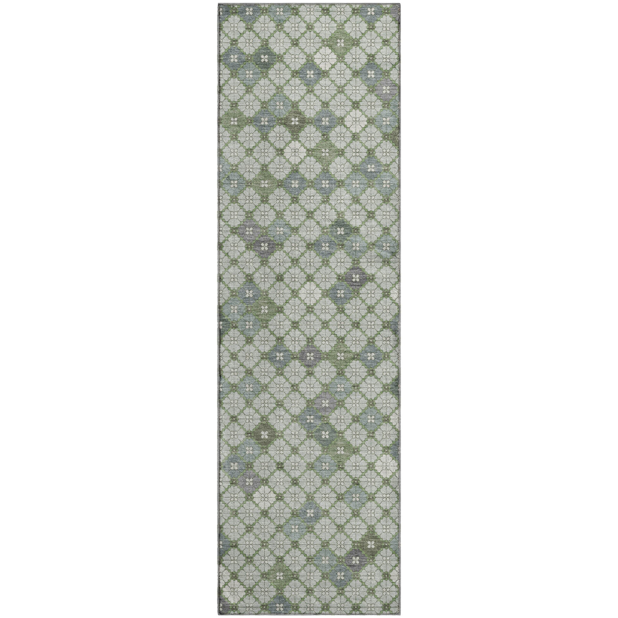 Antigua Machine Washable Transitional Mint Green Rug 2'3" x 7'6" #shape_Runner