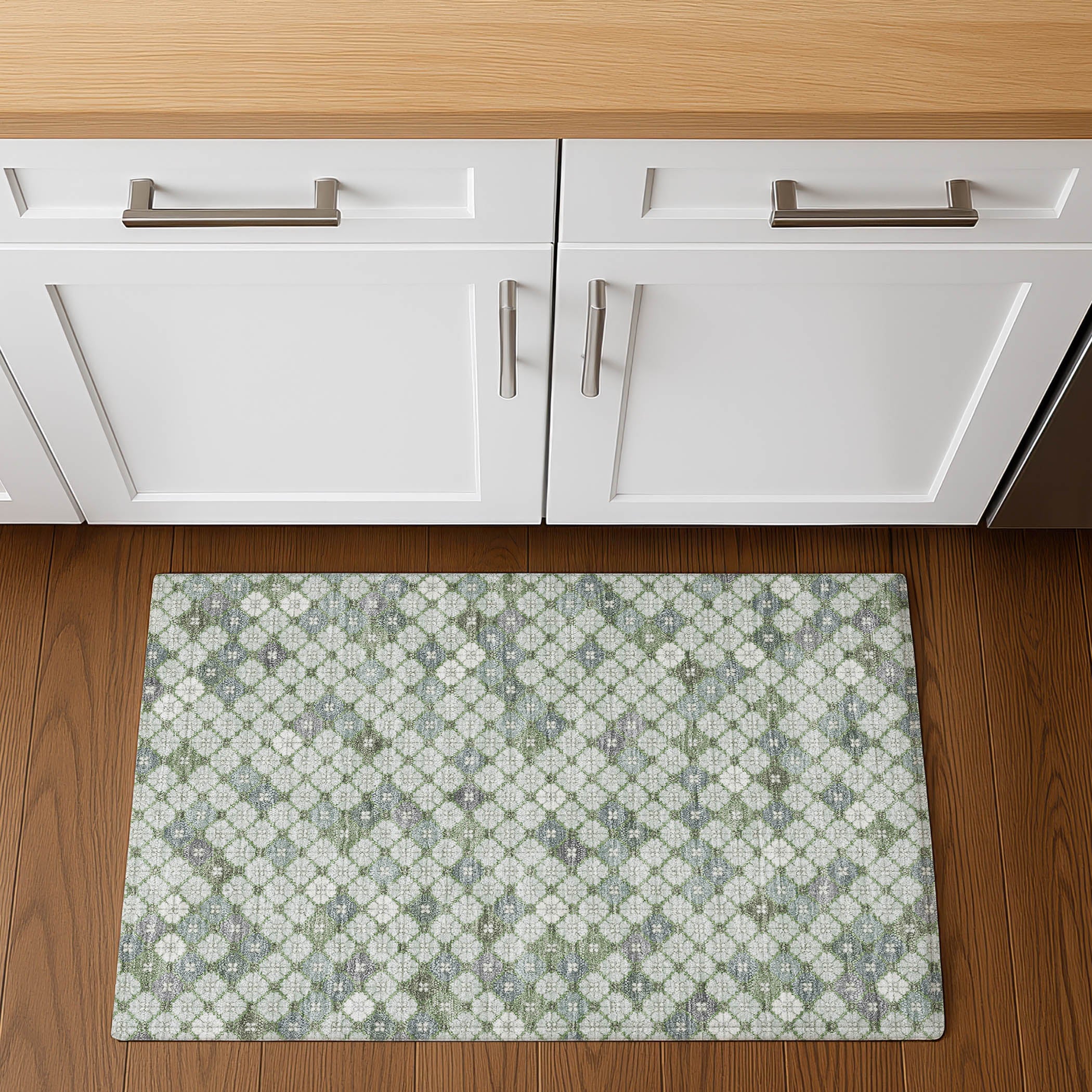 Antigua Machine Washable Transitional Mint Green Rug 1'8" x 2'6" #shape_Rectangle