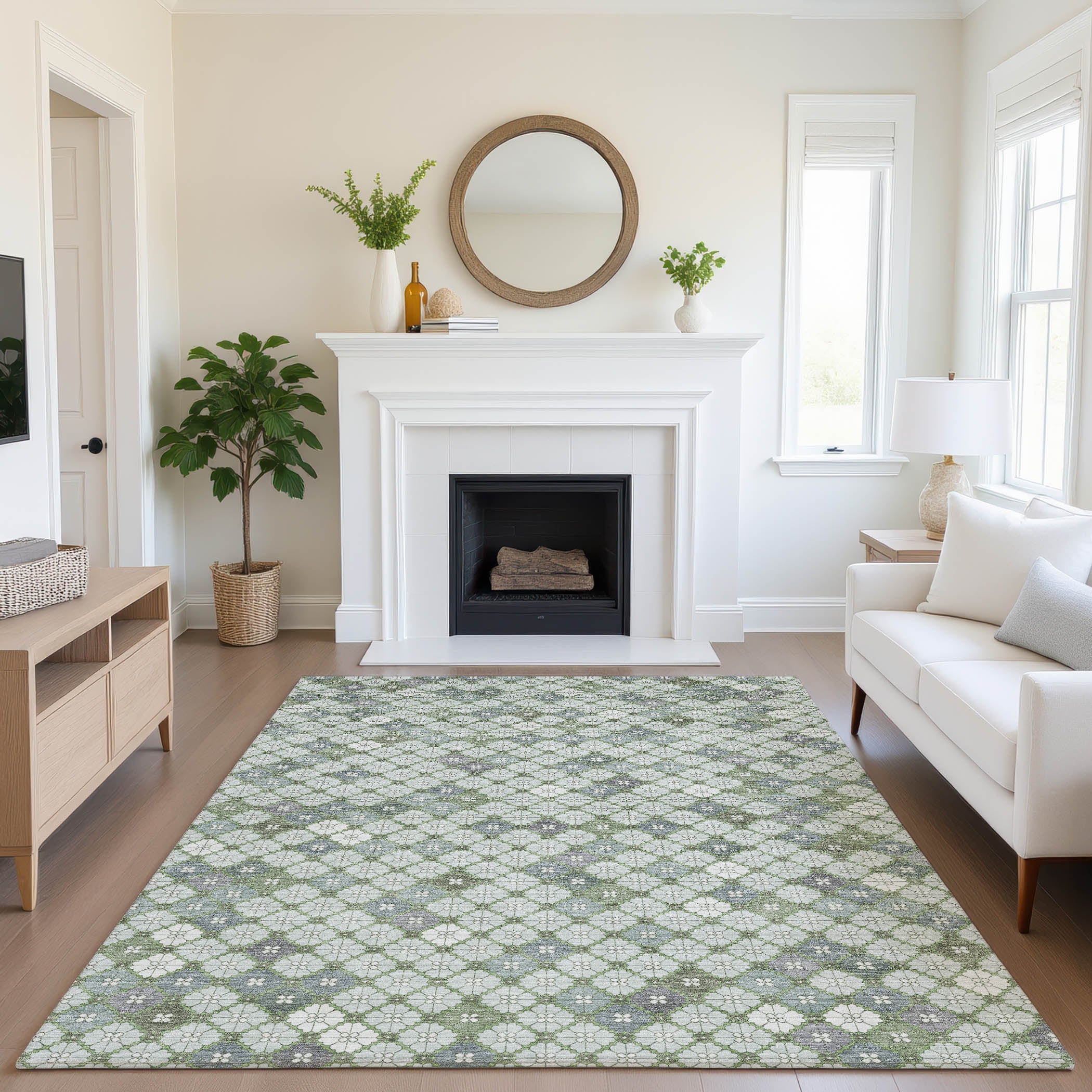 Antigua Machine Washable Transitional Mint Green Rug 2'6" x 3'10" #shape_Rectangle