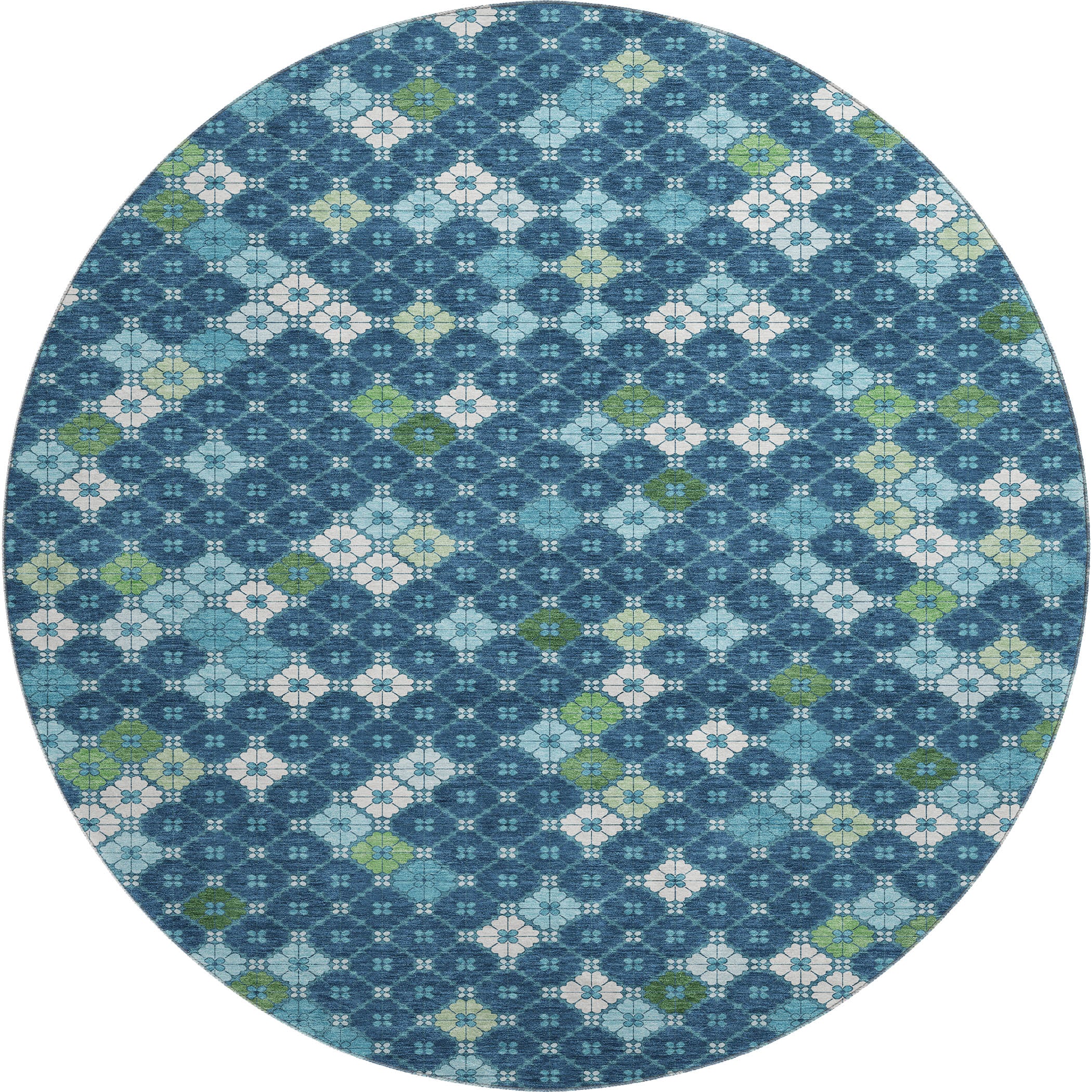 Antigua Machine Washable Transitional Navy Blue Rug 8' x 8' #shape_Round