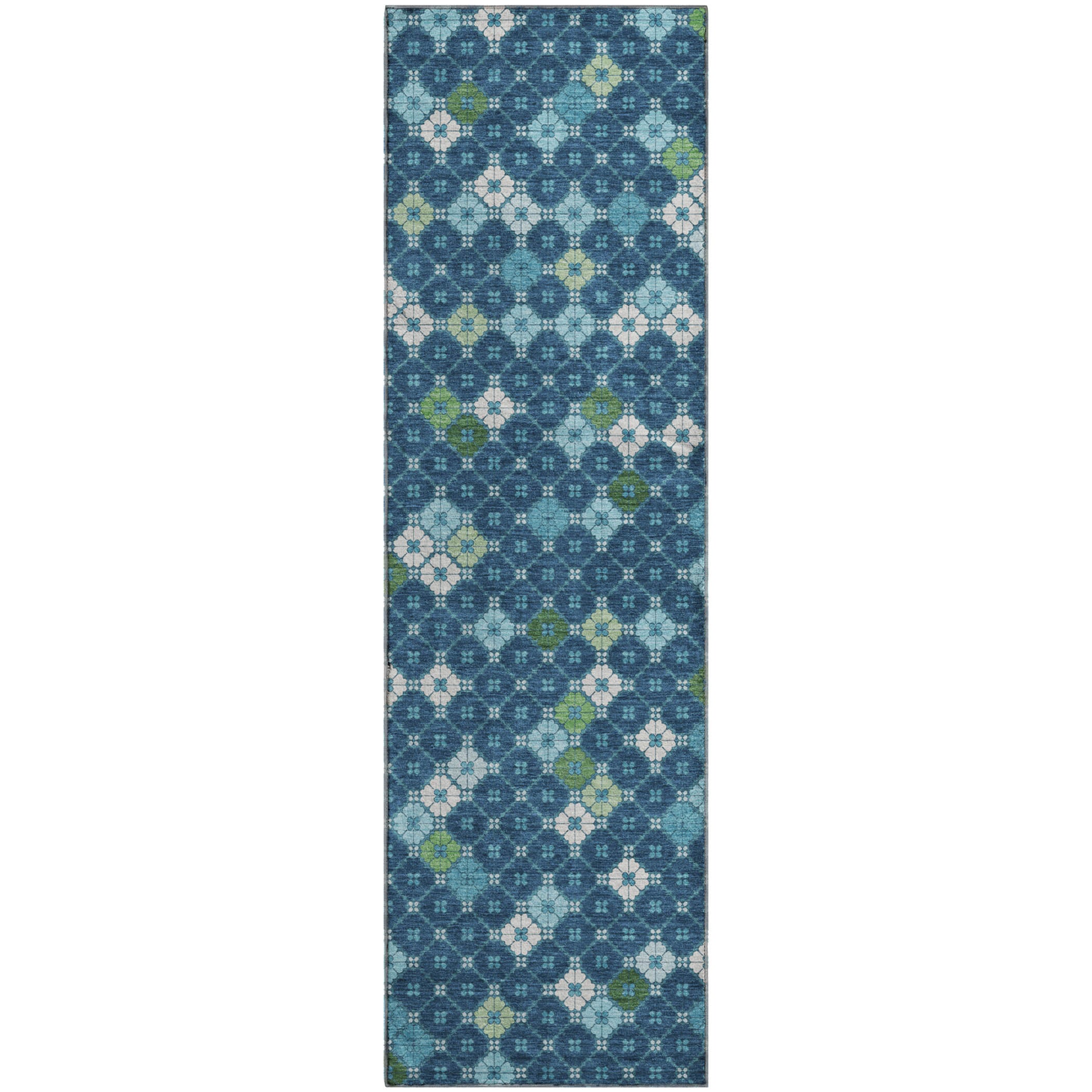Antigua Machine Washable Transitional Navy Blue Rug 2'3" x 7'6" #shape_Runner