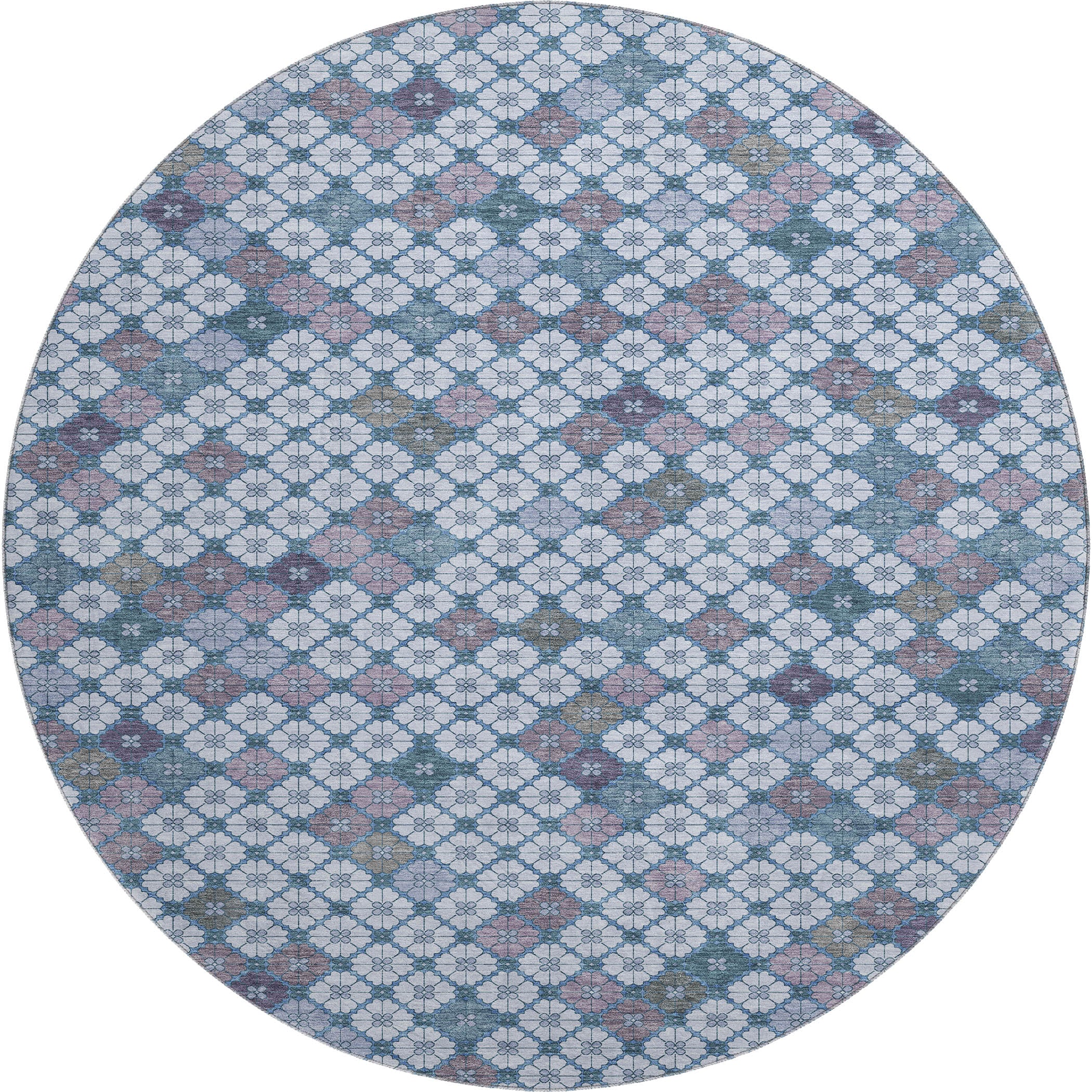 Antigua Machine Washable Transitional Sky Blue Rug 8' x 8' #shape_Round