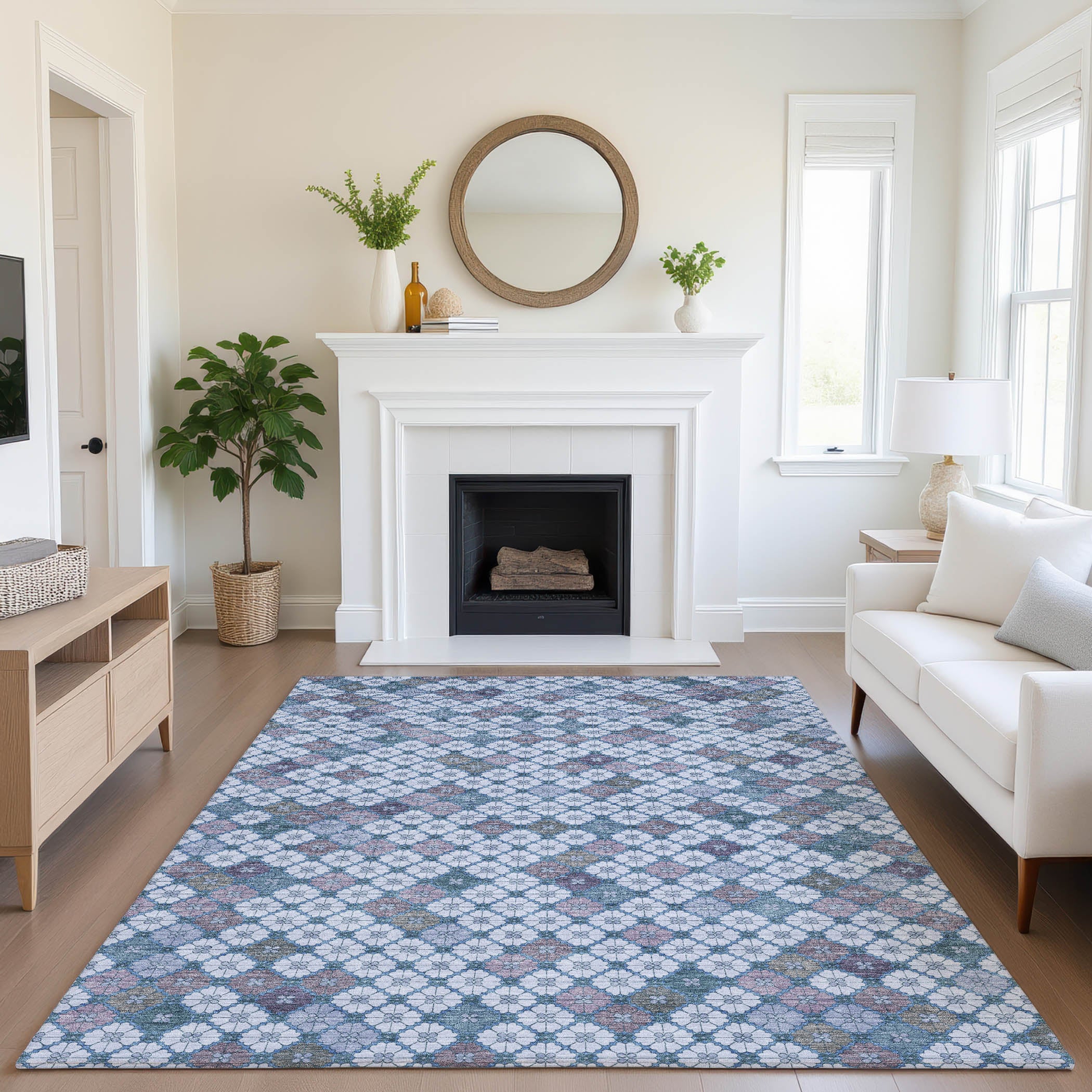 Antigua Machine Washable Transitional Sky Blue Rug 2'6" x 3'10" #shape_Rectangle