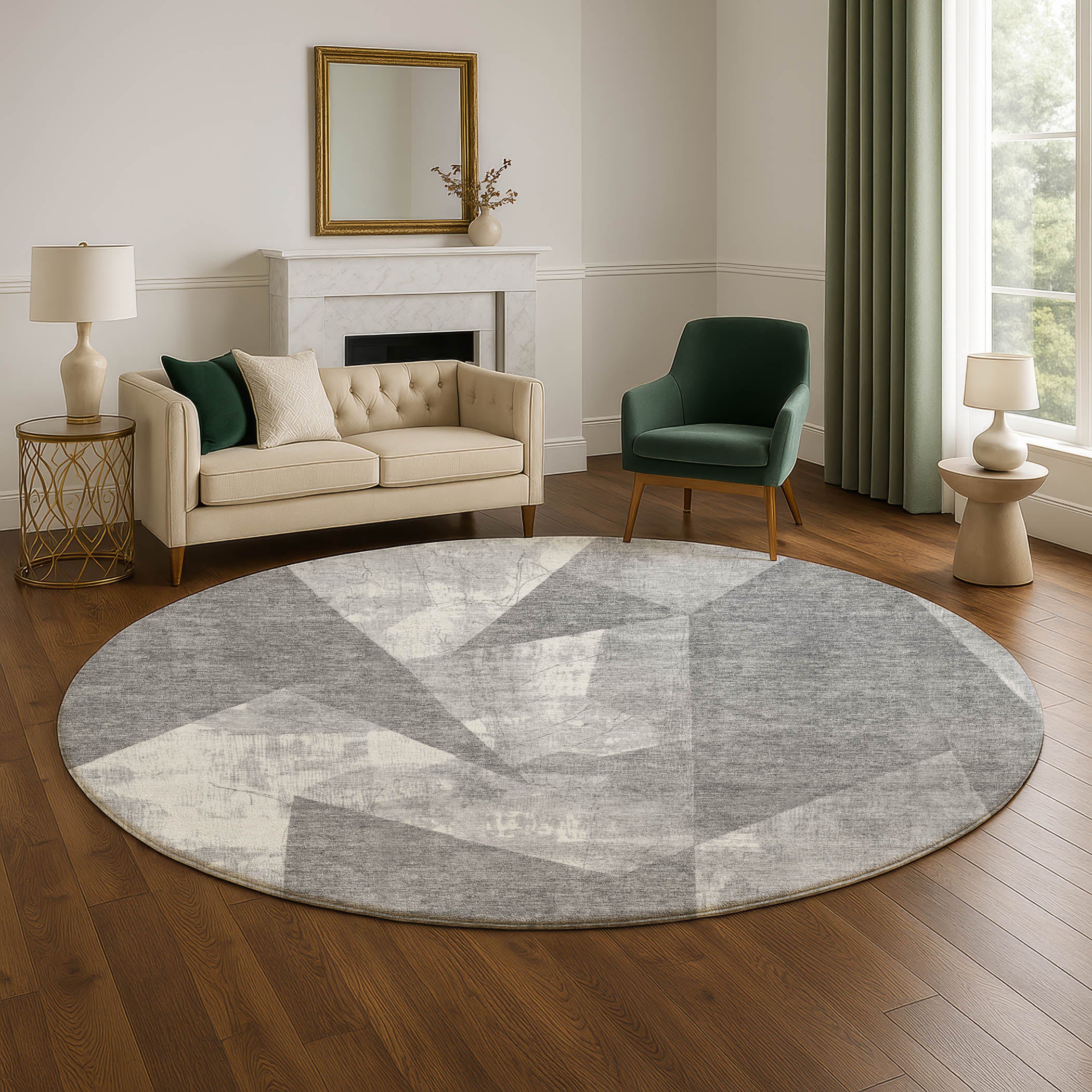 Bergen Machine Washable Transitional Gray Rug 8' x 8' #shape_Round