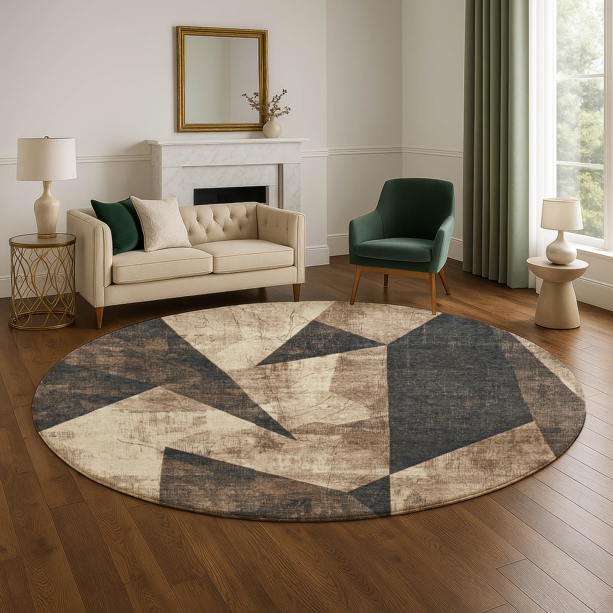 Bergen Machine Washable Transitional Mocha Brown Rug 8' x 8' #shape_Round