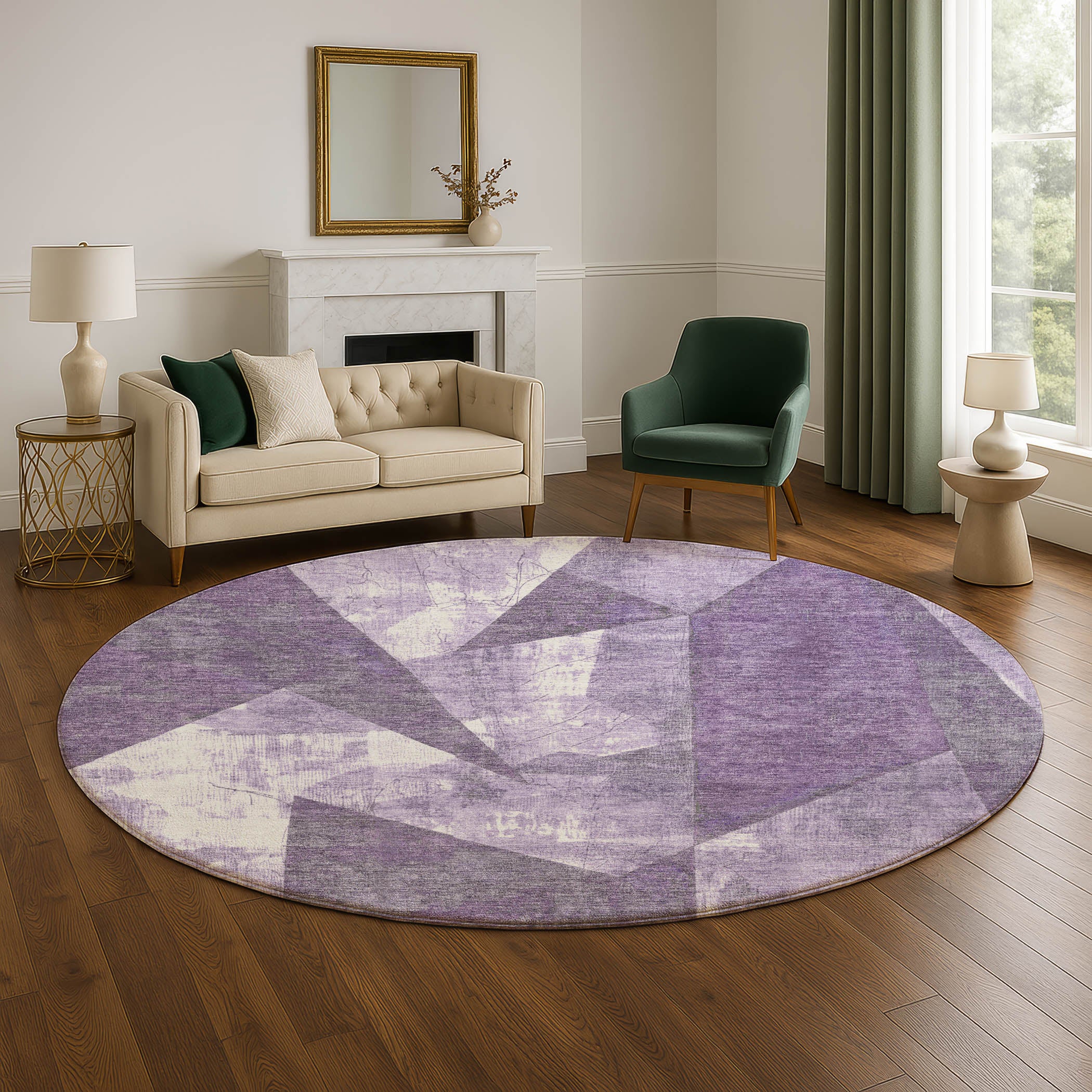 Bergen Machine Washable Transitional Purple Rug 8' x 8' #shape_Round