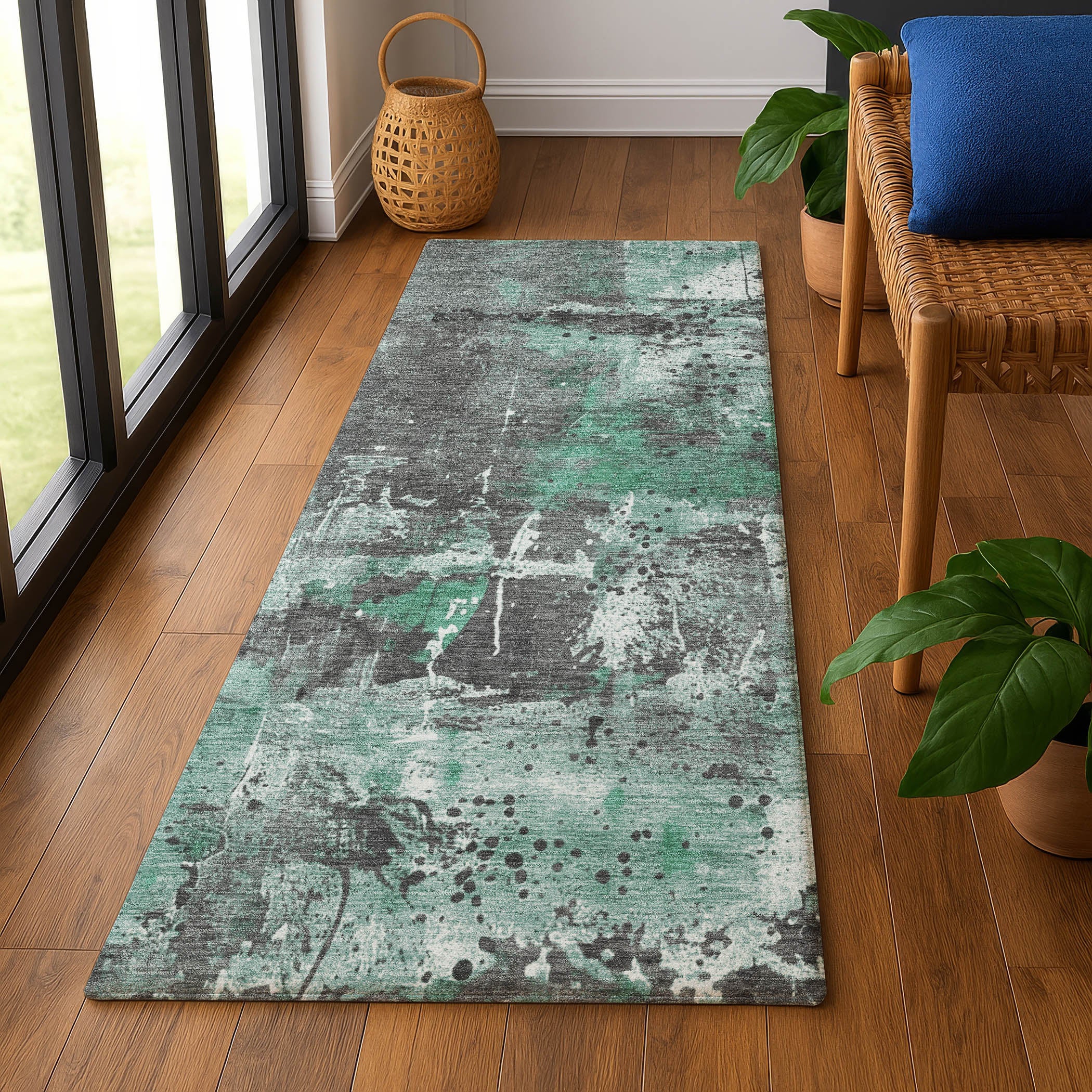 Tbilisi Machine Washable Transitional Green Rug 2'3" x 7'6" #shape_Runner