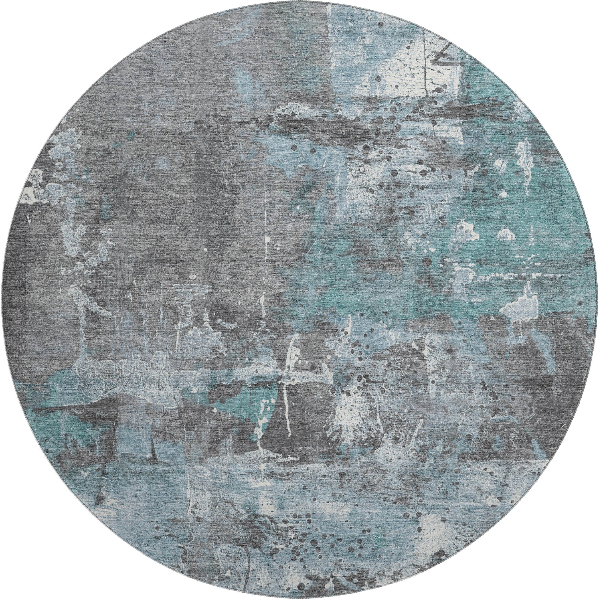 Tbilisi Machine Washable Transitional Teal Rug 8' x 8' #shape_Round