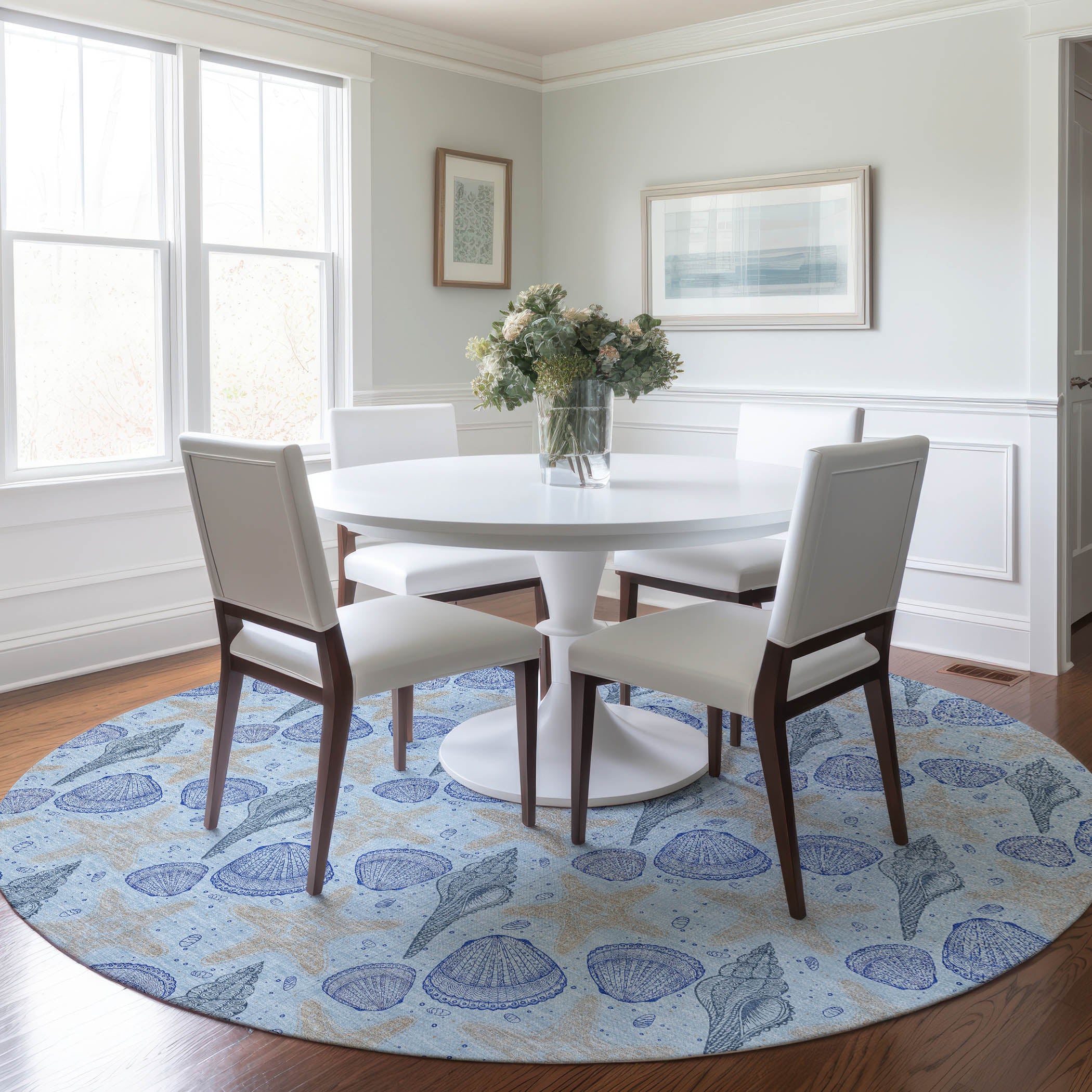 Mdina Machine Washable Coastal Blue Rug 8' x 8' #shape_Round