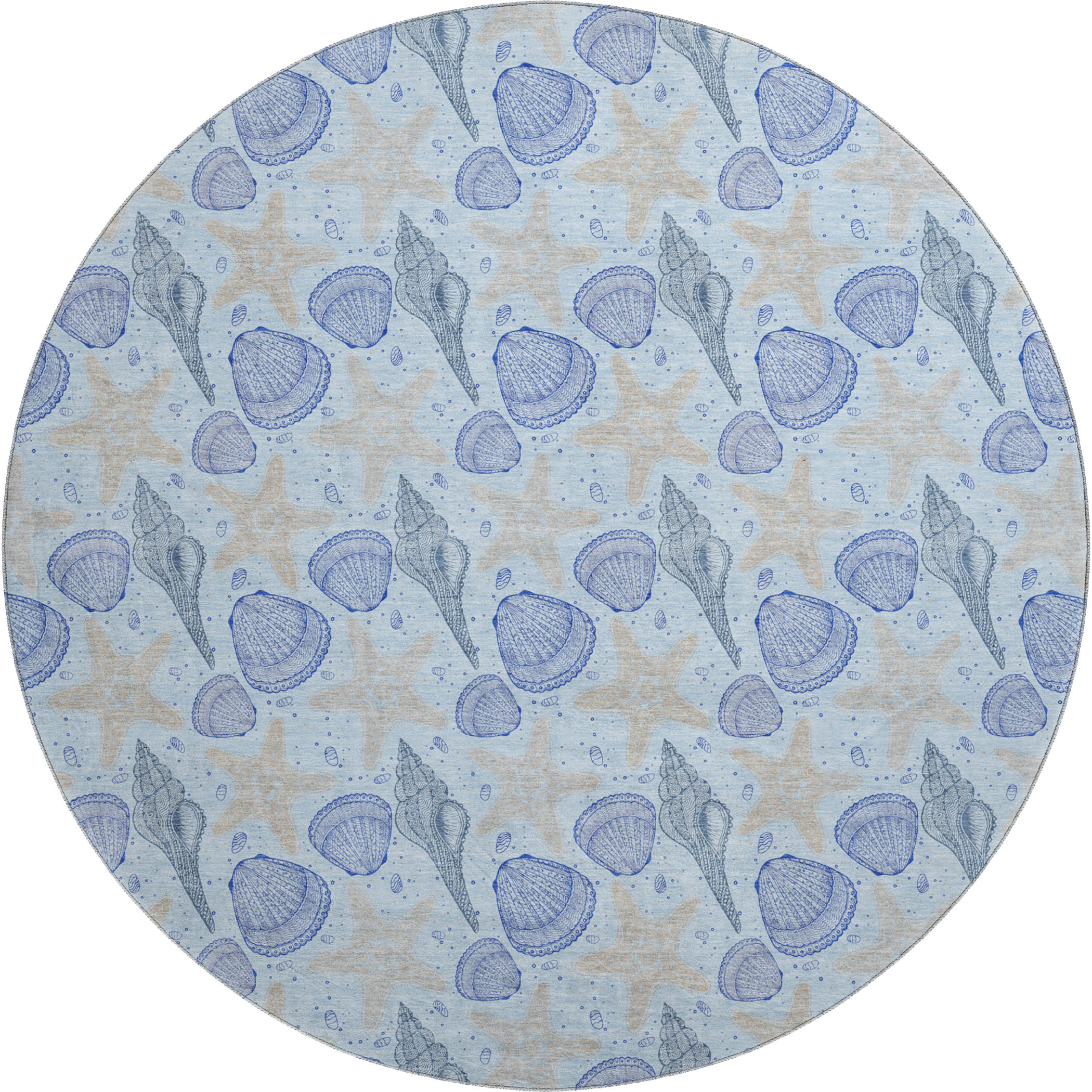 Mdina Machine Washable Coastal Blue Rug 8' x 8' #shape_Round