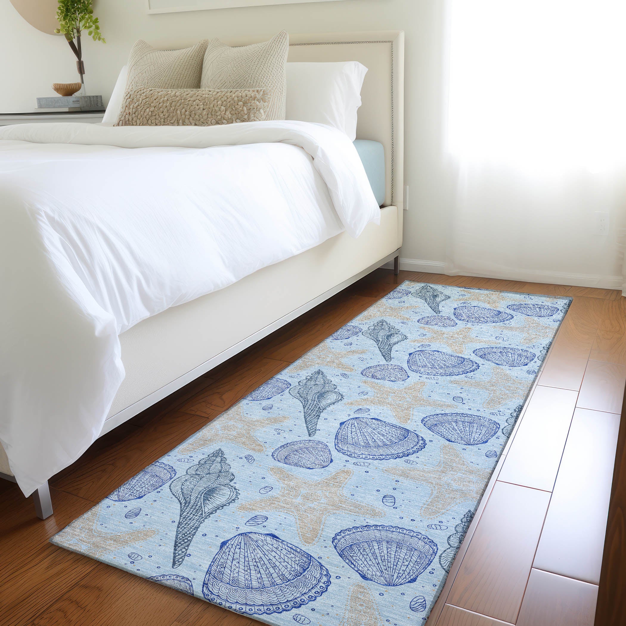Mdina Machine Washable Coastal Blue Rug 2'3" x 7'6" #shape_Runner