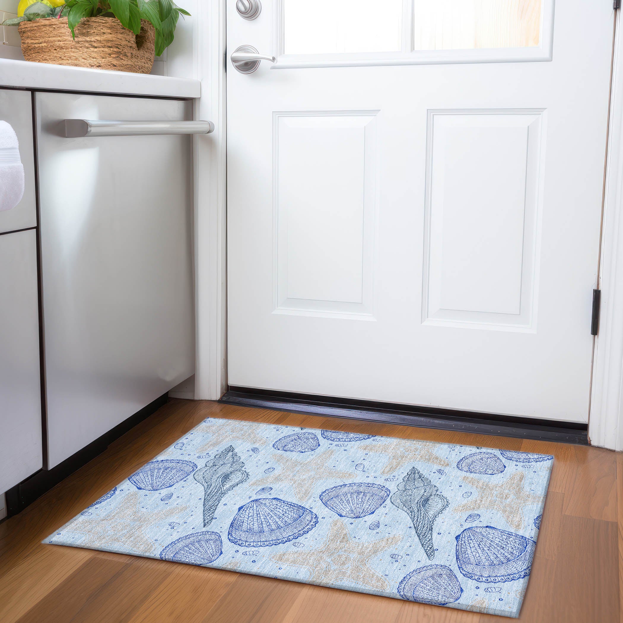 Mdina Machine Washable Coastal Blue Rug 1'8" x 2'6" #shape_Rectangle