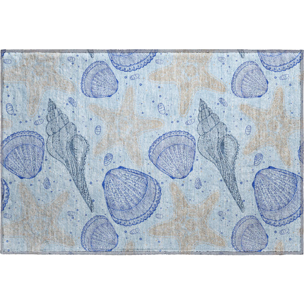 Mdina Machine Washable Coastal Blue Rug 1'8" x 2'6"